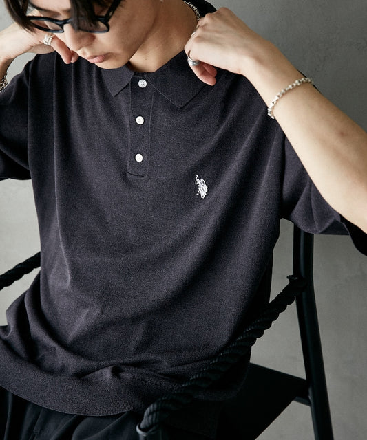 U.S. POLO ASSN. Special order Knit polo shirt with one-point embroidery  針織刺繡Polo衫
