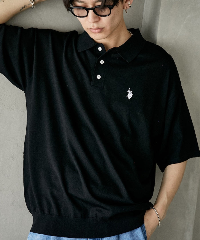 U.S. POLO ASSN. Special order Knit polo shirt with one-point embroidery  針織刺繡Polo衫