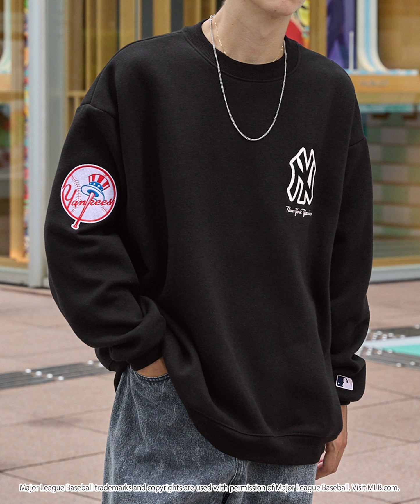 MLB 刺繡LOGO寬版加絨大學T