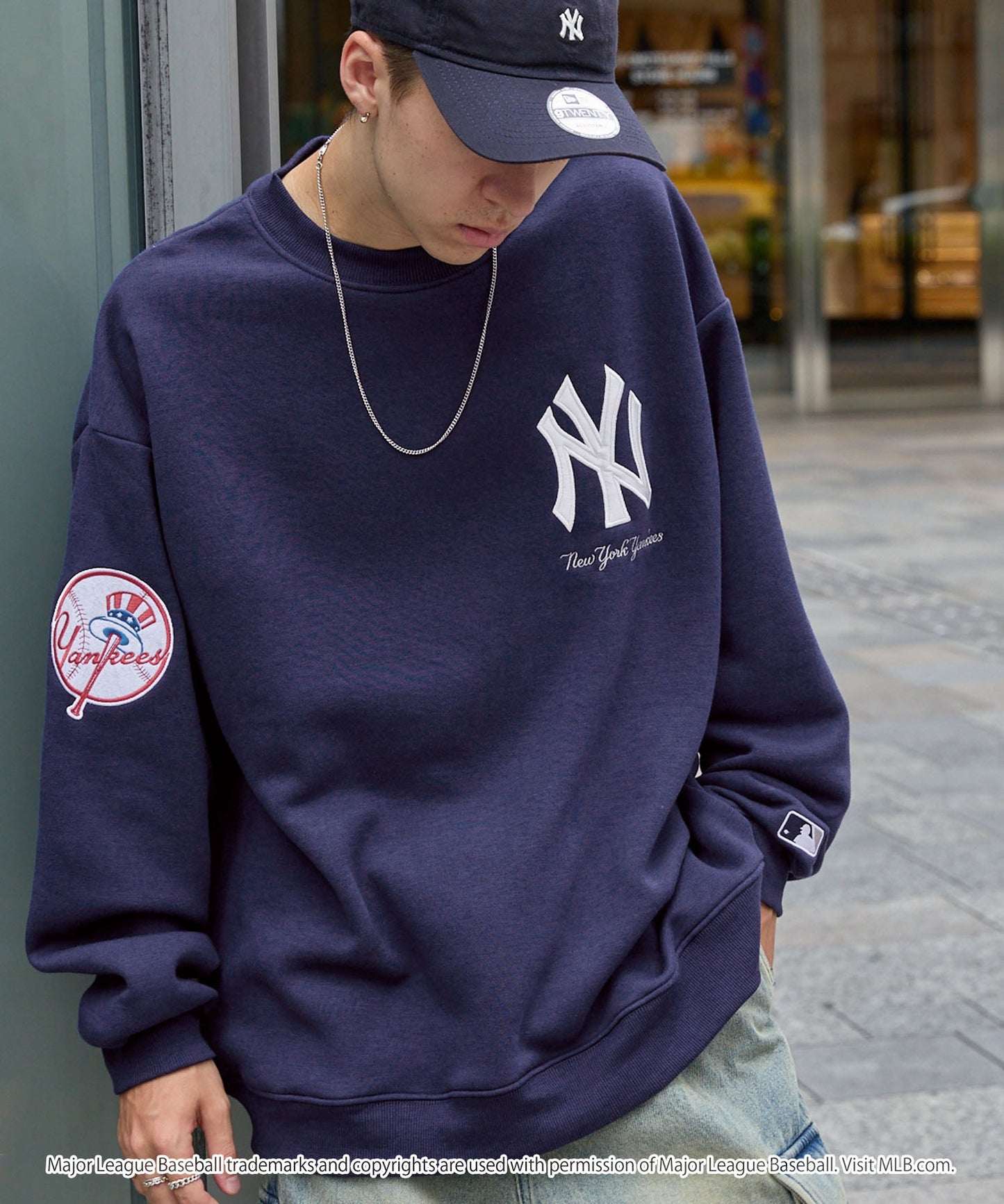 MLB 刺繡LOGO寬版加絨大學T