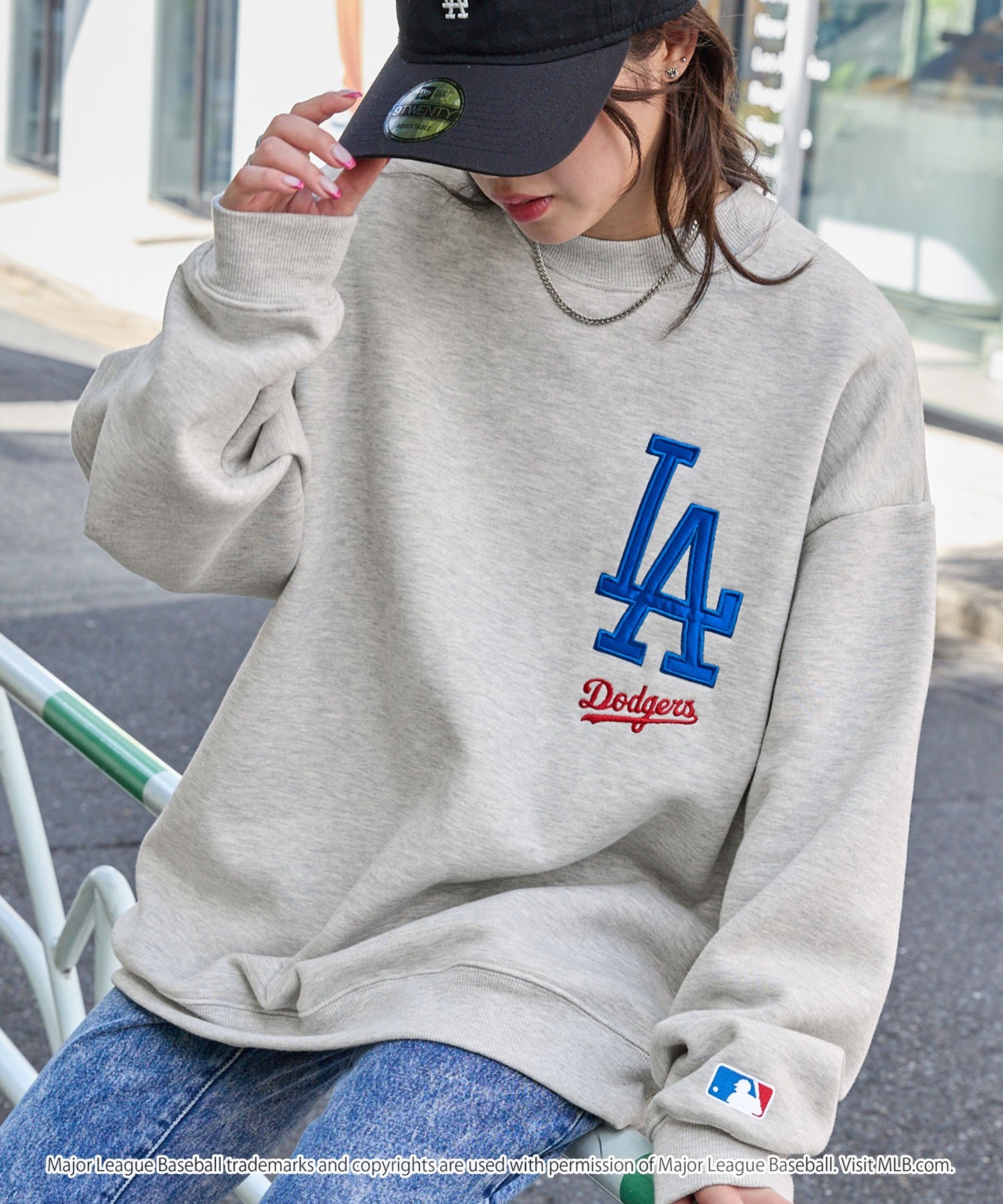 MLB 刺繡LOGO寬版加絨大學T