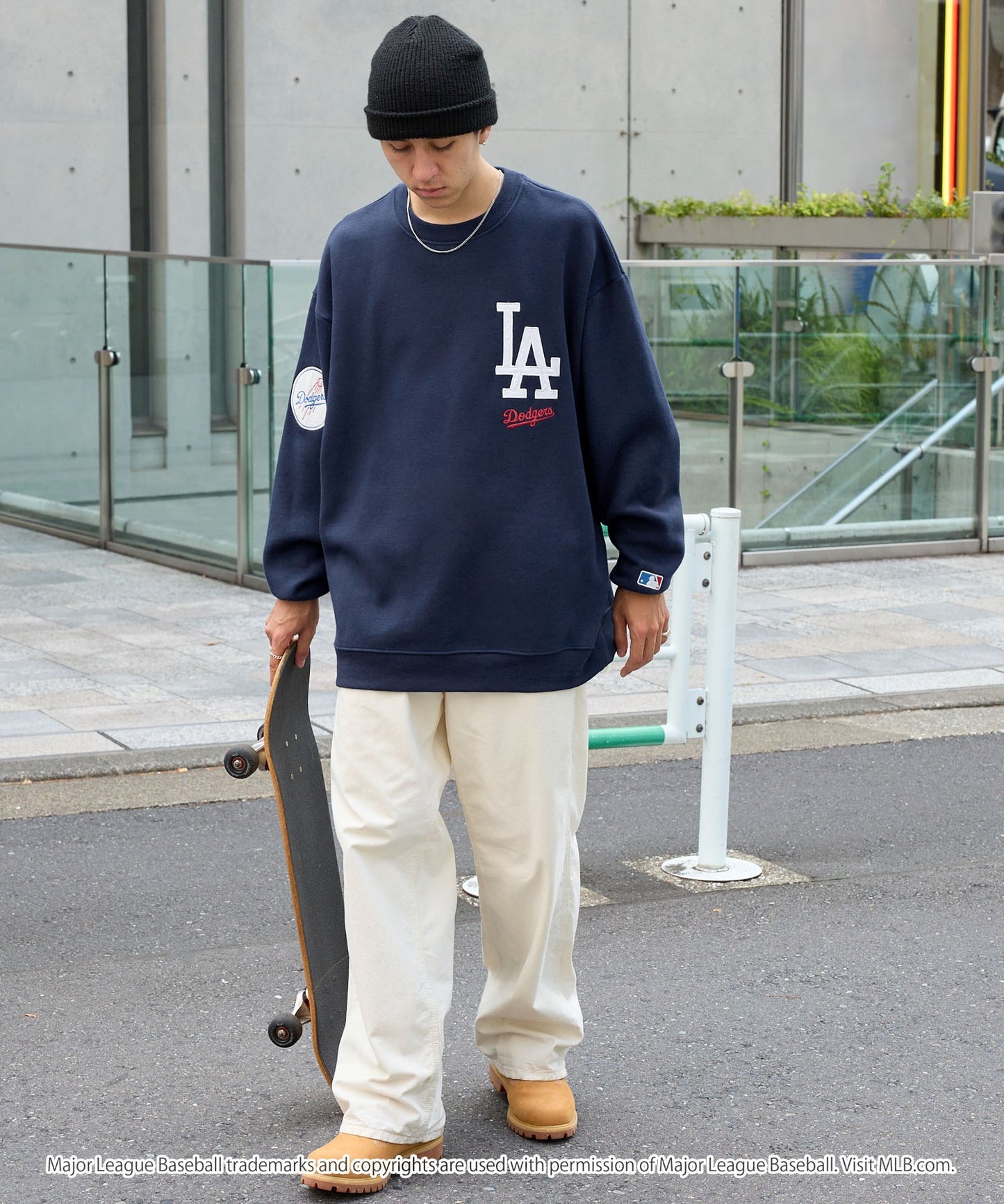 MLB 刺繡LOGO寬版加絨大學T