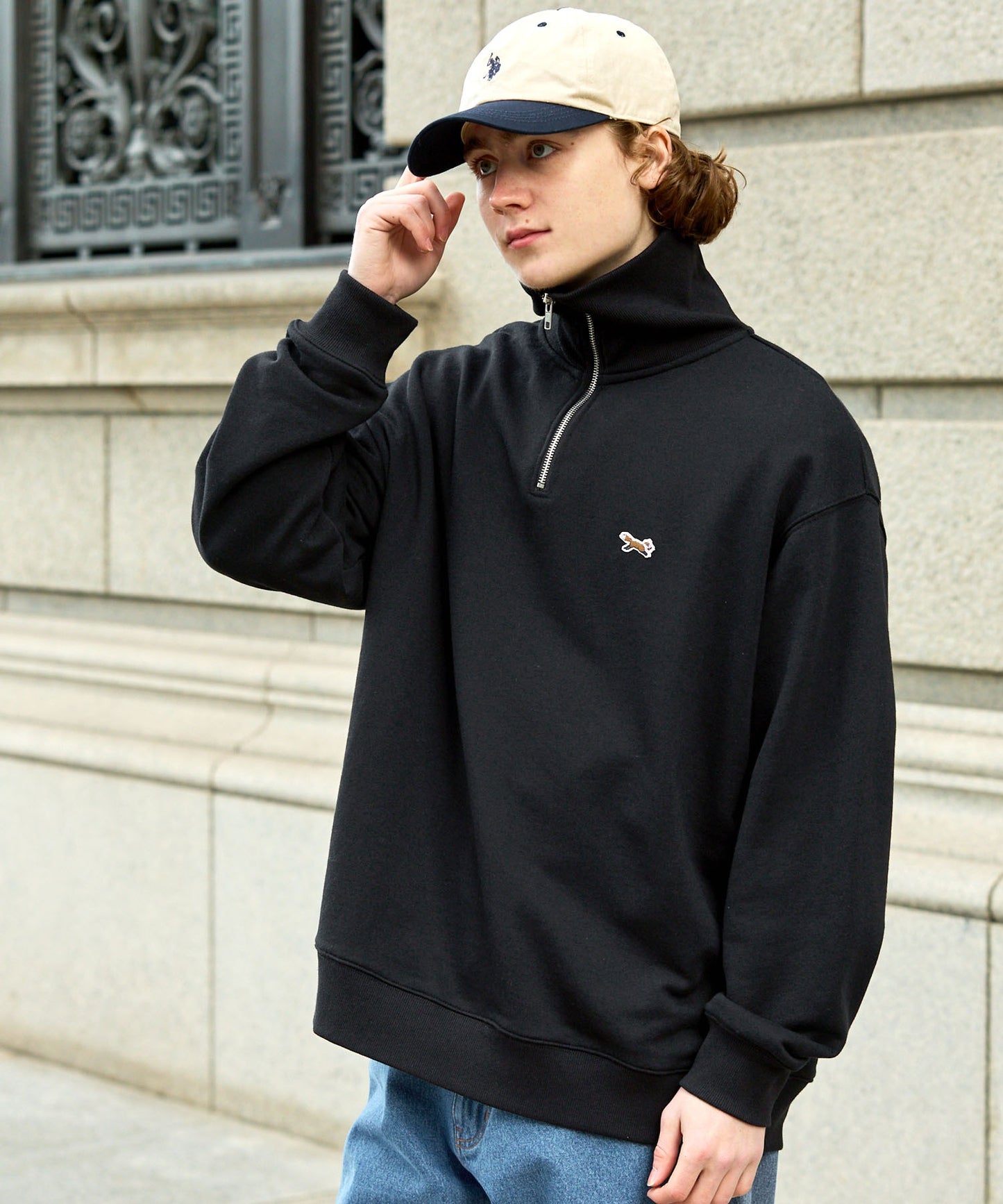 PENNEYS THE FOX Logo 狐狸刺繡LOGO寬版高領半拉鍊休閒上衣