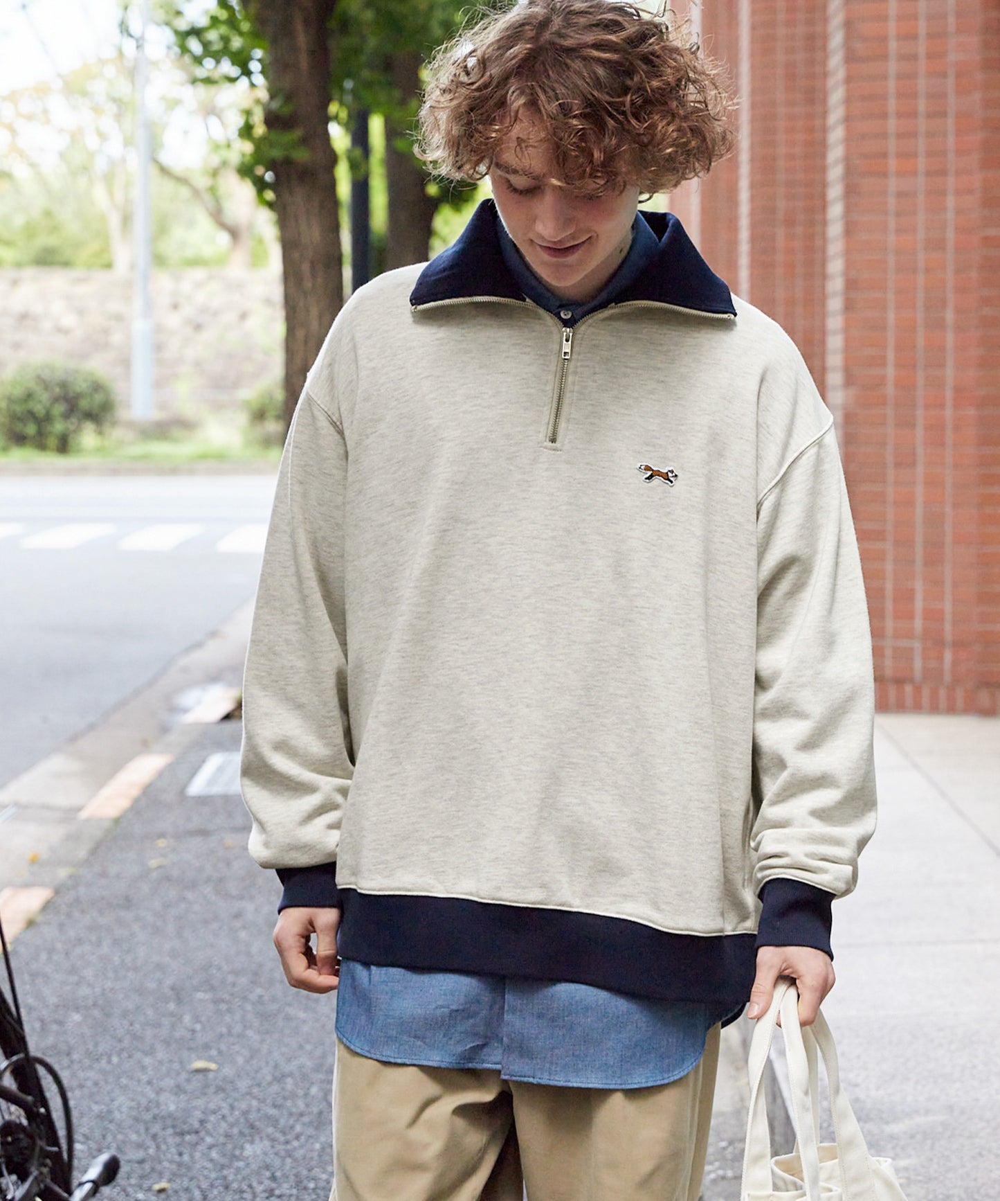 PENNEYS THE FOX Logo 狐狸刺繡LOGO寬版高領半拉鍊休閒上衣