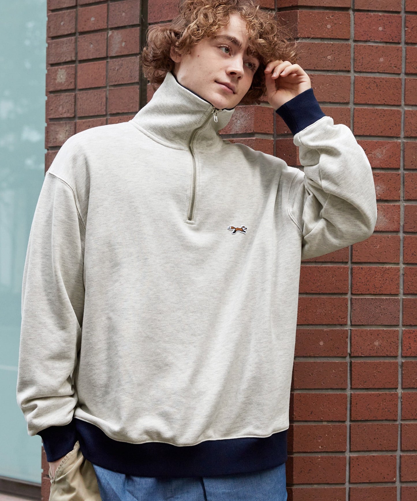 PENNEYS THE FOX Logo 狐狸刺繡LOGO寬版高領半拉鍊休閒上衣