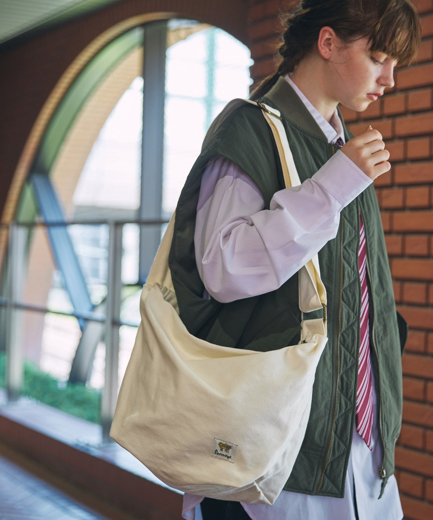 PENNEYS THE FOX & BE A TIGER 復古標籤帆布郵差包