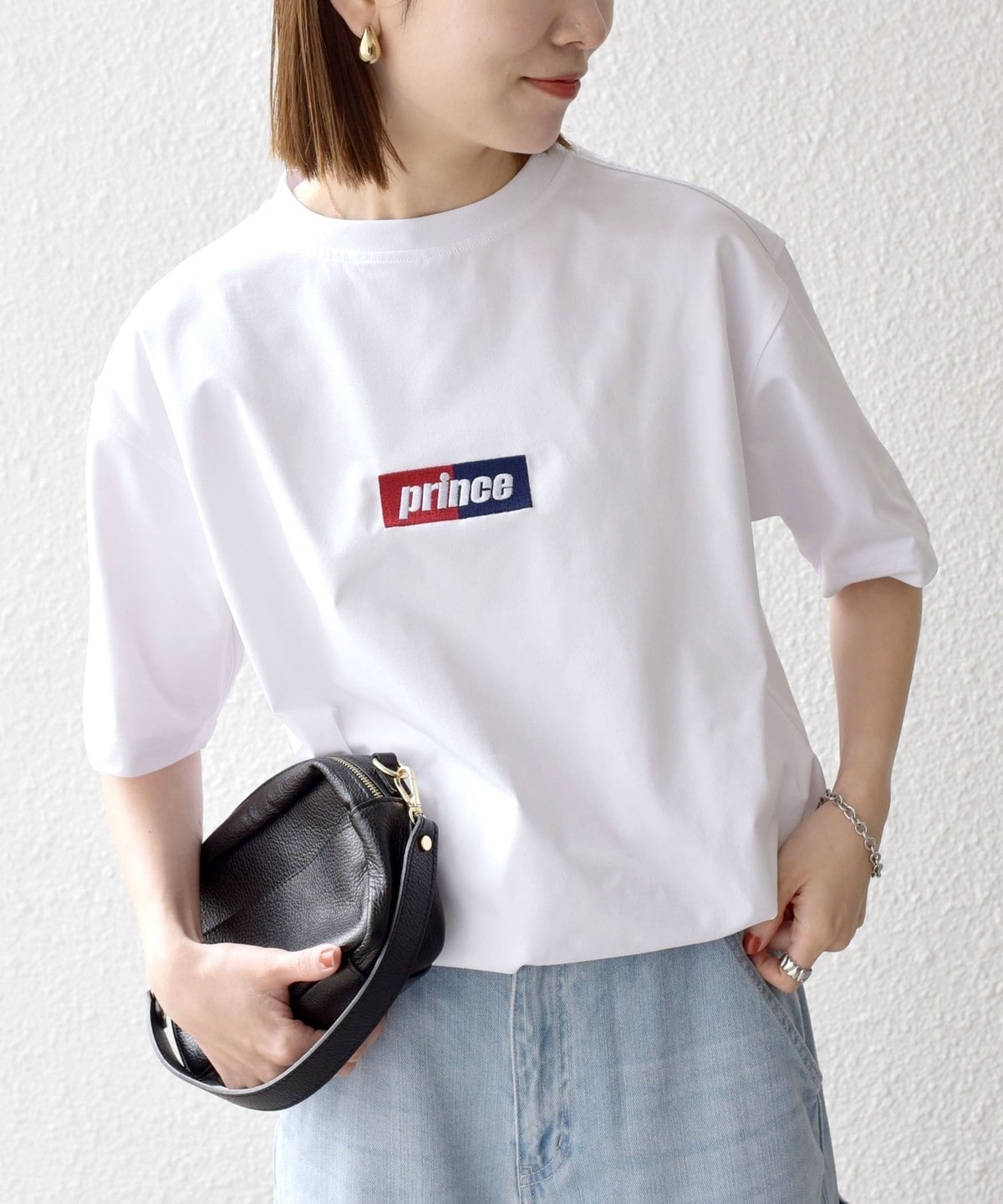 SHIPS any x prince 吸濕排汗/防紫外線 方框logo刺繡短袖T恤