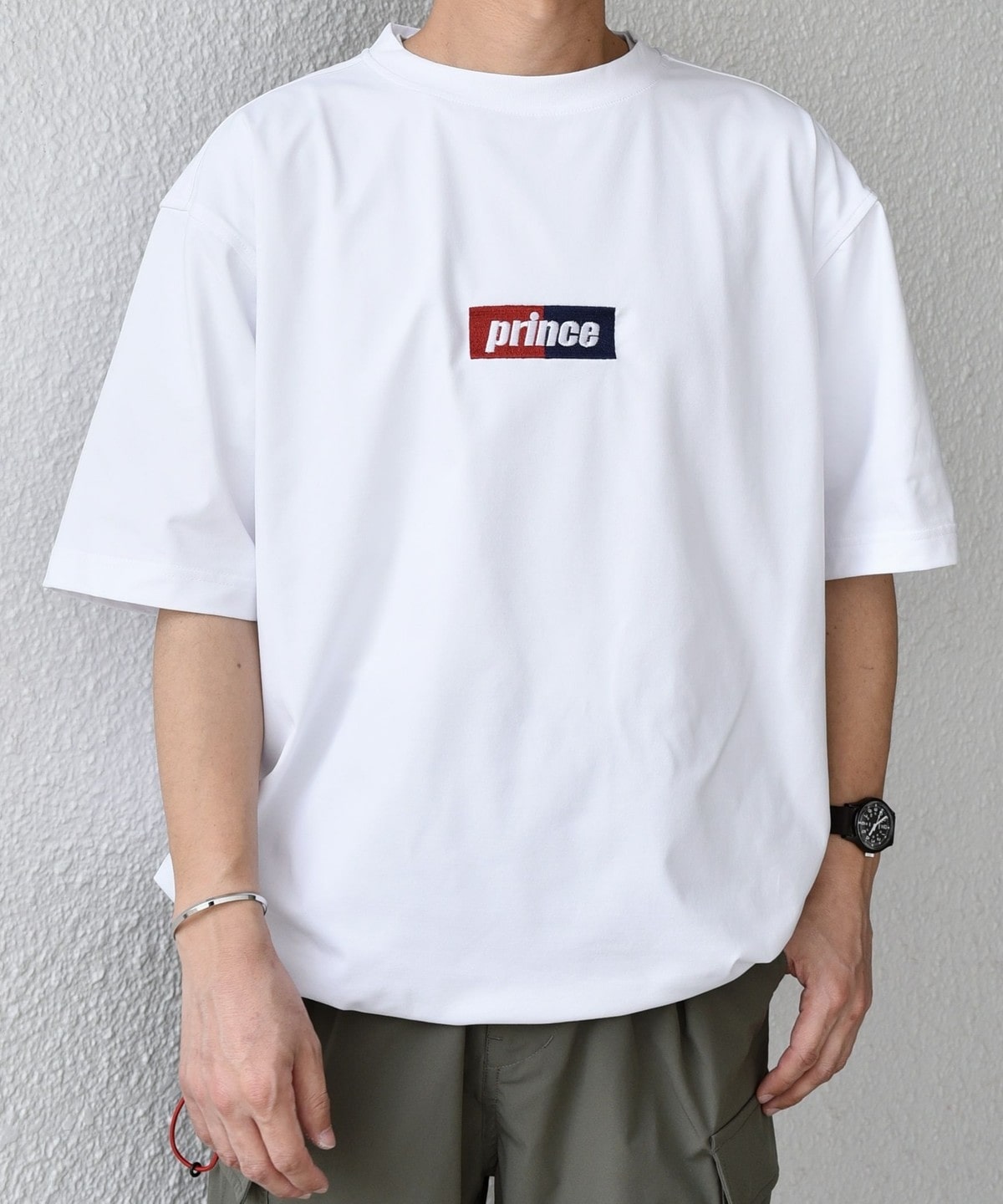 SHIPS any x prince 吸濕排汗/防紫外線 方框logo刺繡短袖T恤