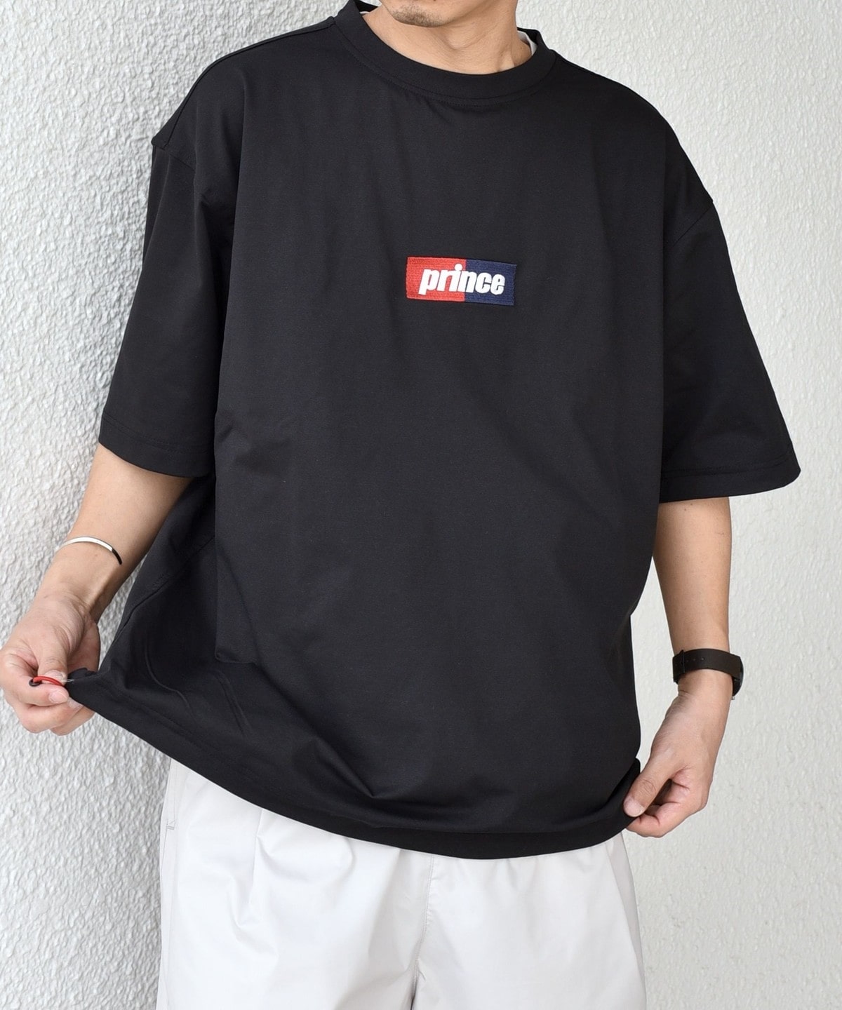 SHIPS any x prince 吸濕排汗/防紫外線 方框logo刺繡短袖T恤