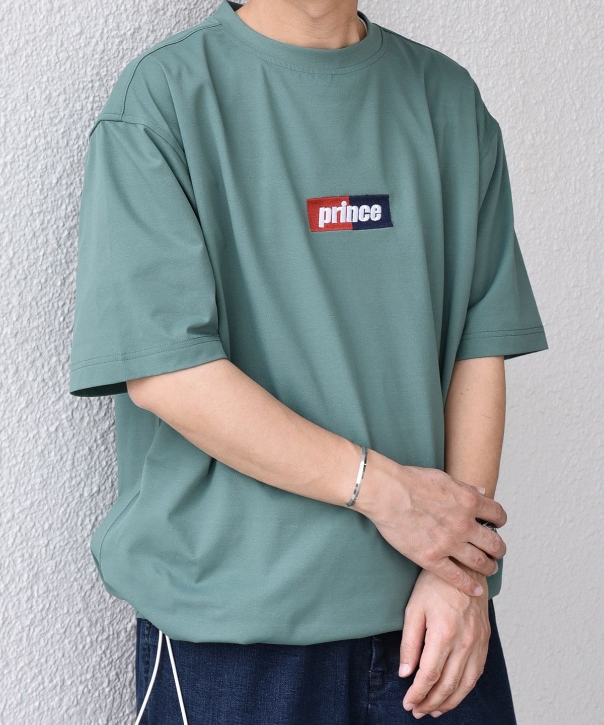 SHIPS any x prince 吸濕排汗/防紫外線 方框logo刺繡短袖T恤