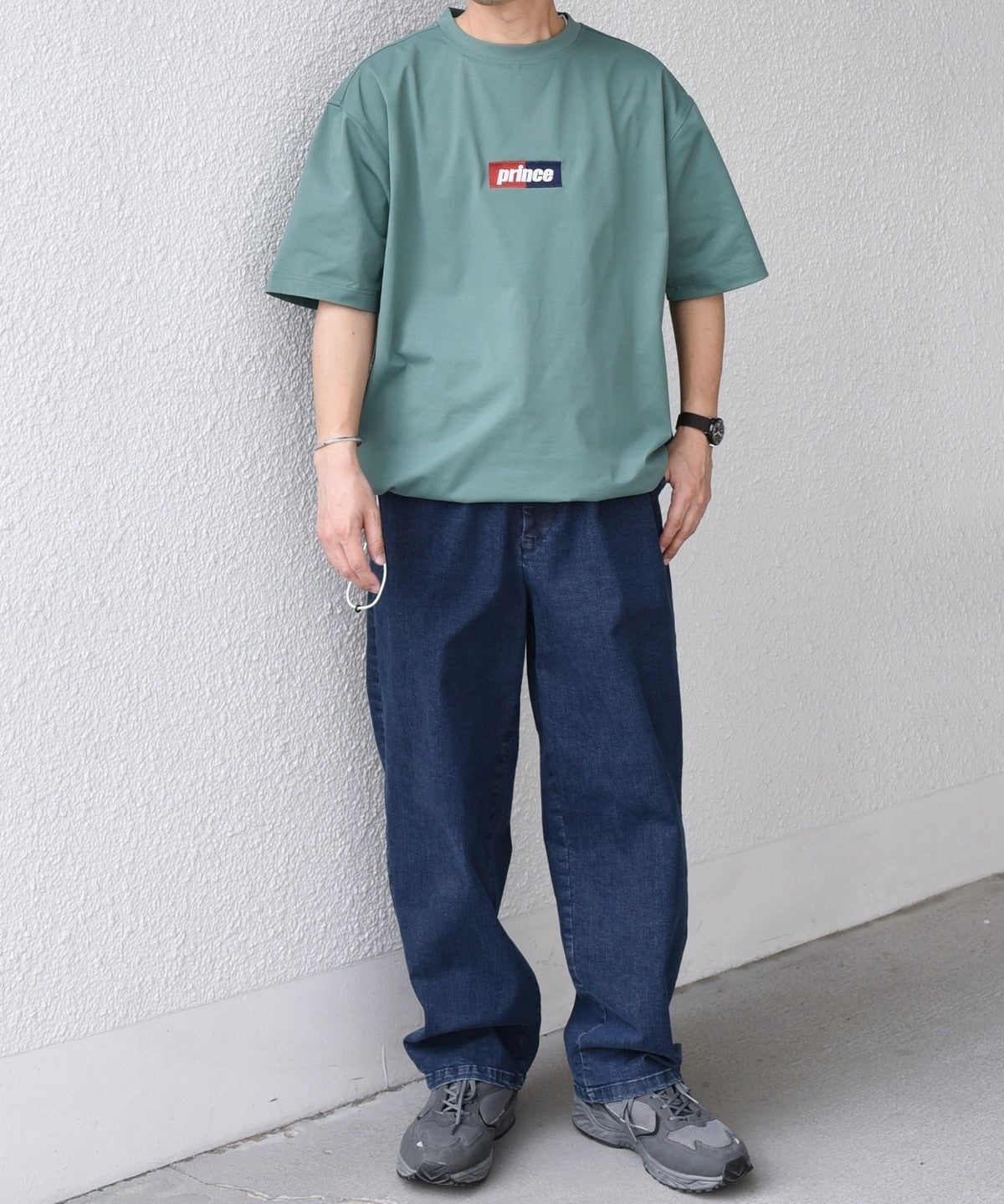 SHIPS any x prince 吸濕排汗/防紫外線 方框logo刺繡短袖T恤