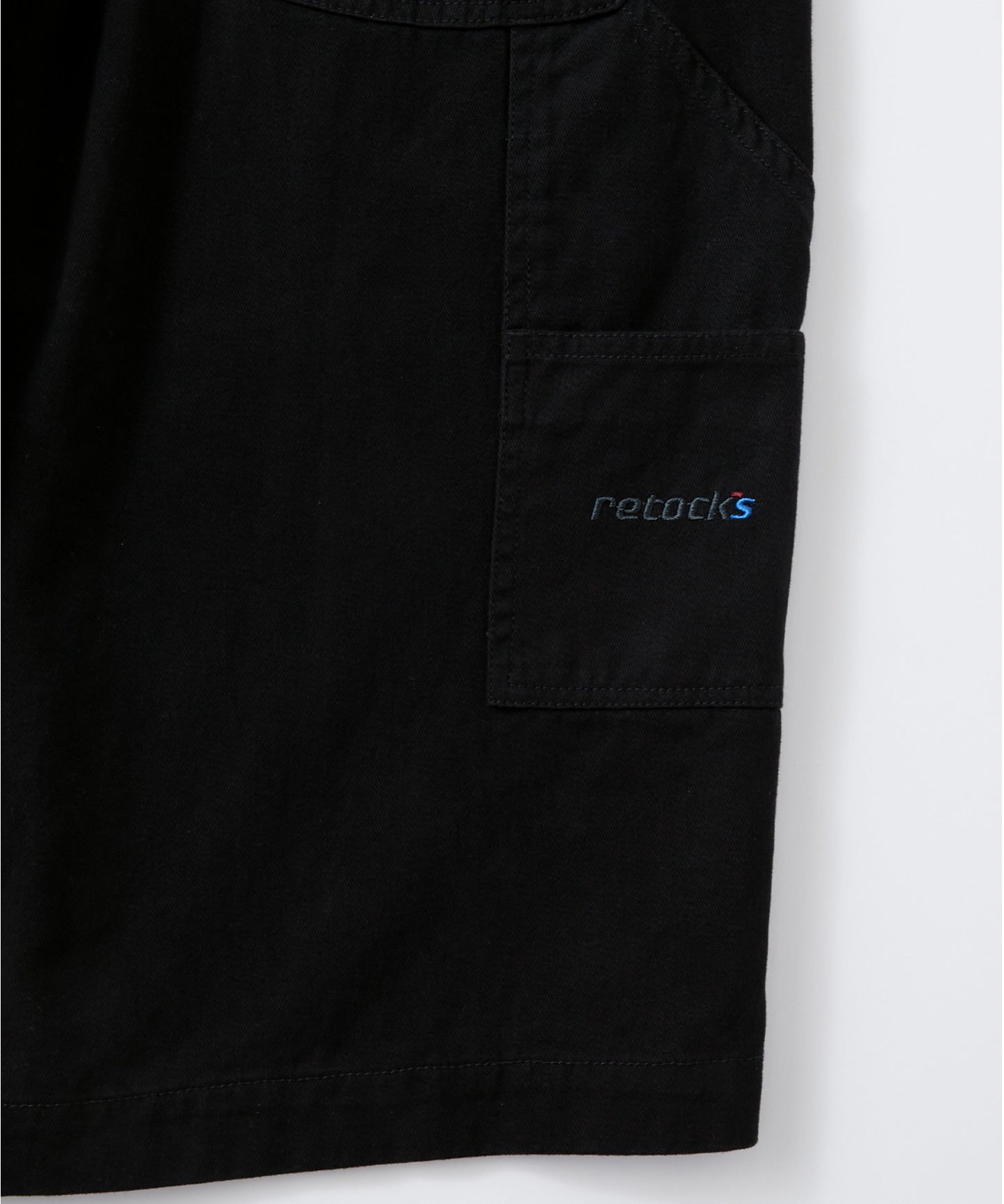 retock's 刺繡LOGO寬版牛仔工裝五分褲