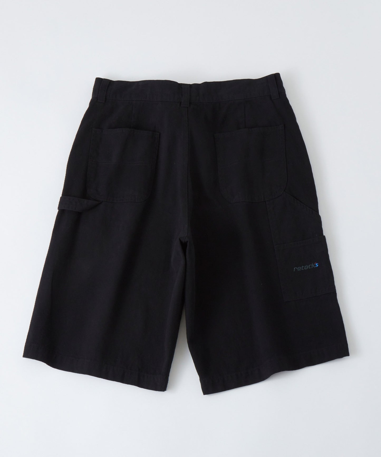 retock's 刺繡LOGO寬版牛仔工裝五分褲