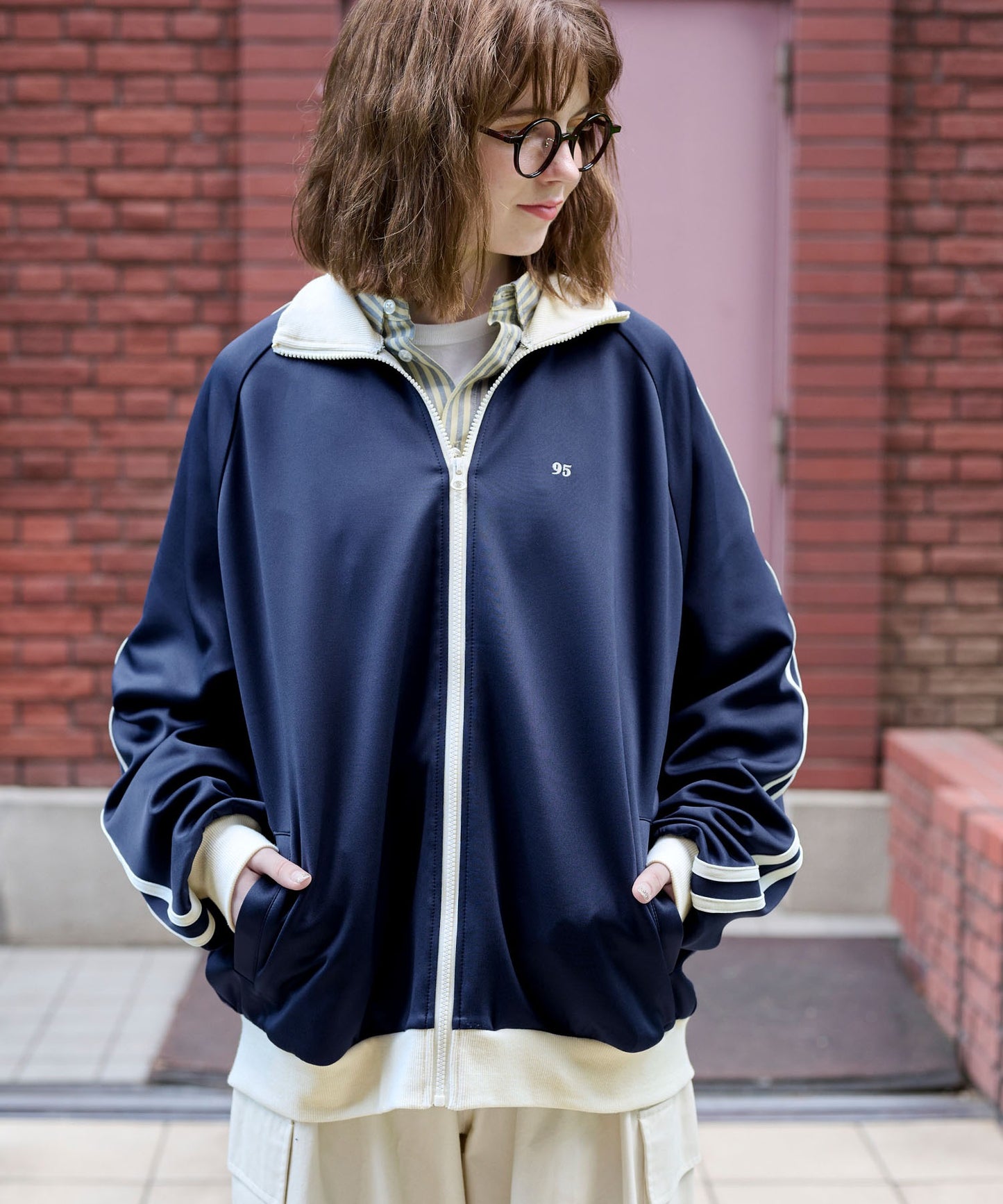 MONO-MART LADY'S 數字刺繡條紋運動外套
