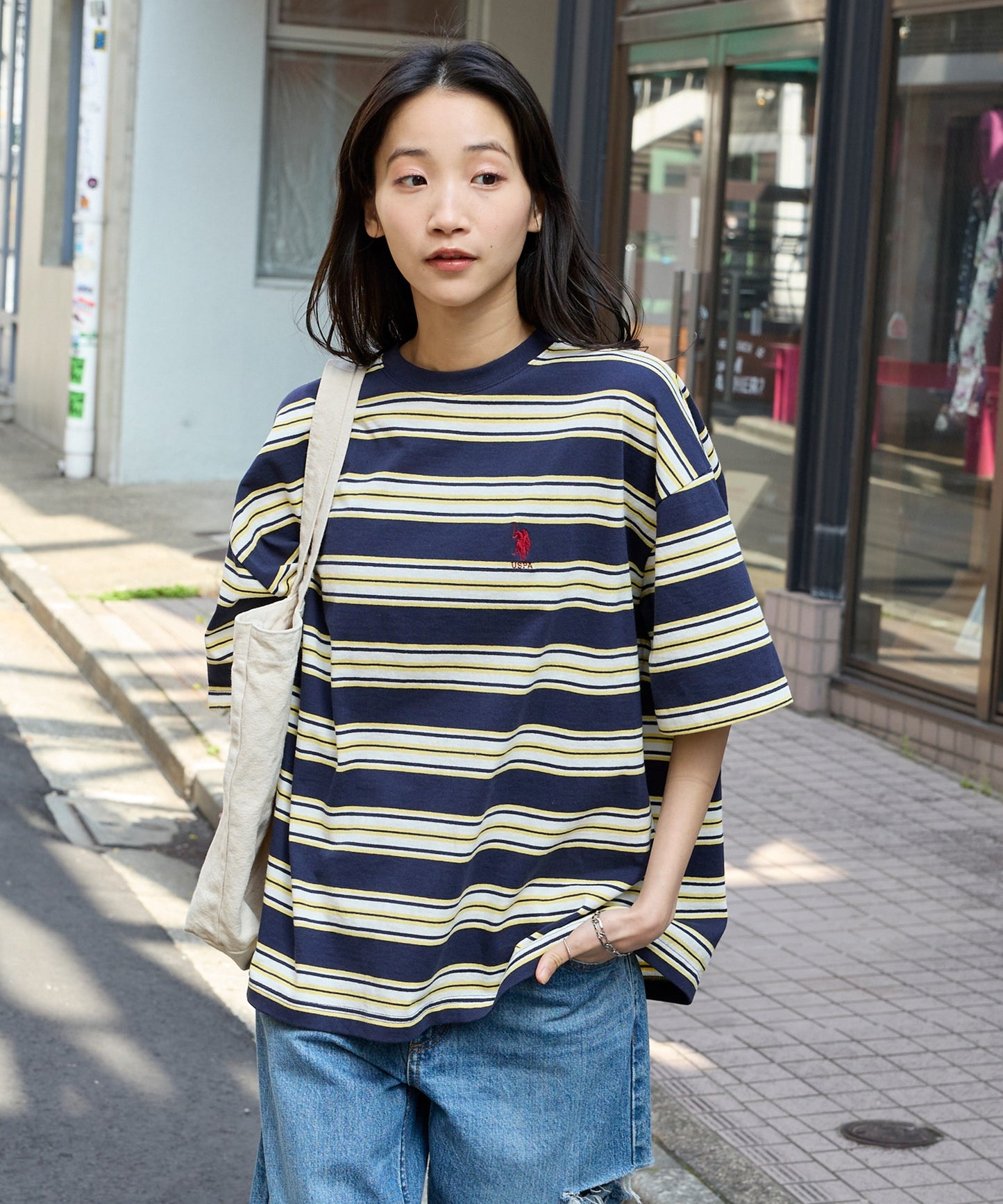 U.S. POLO ASSN. 刺繡LOGO條紋短袖上衣