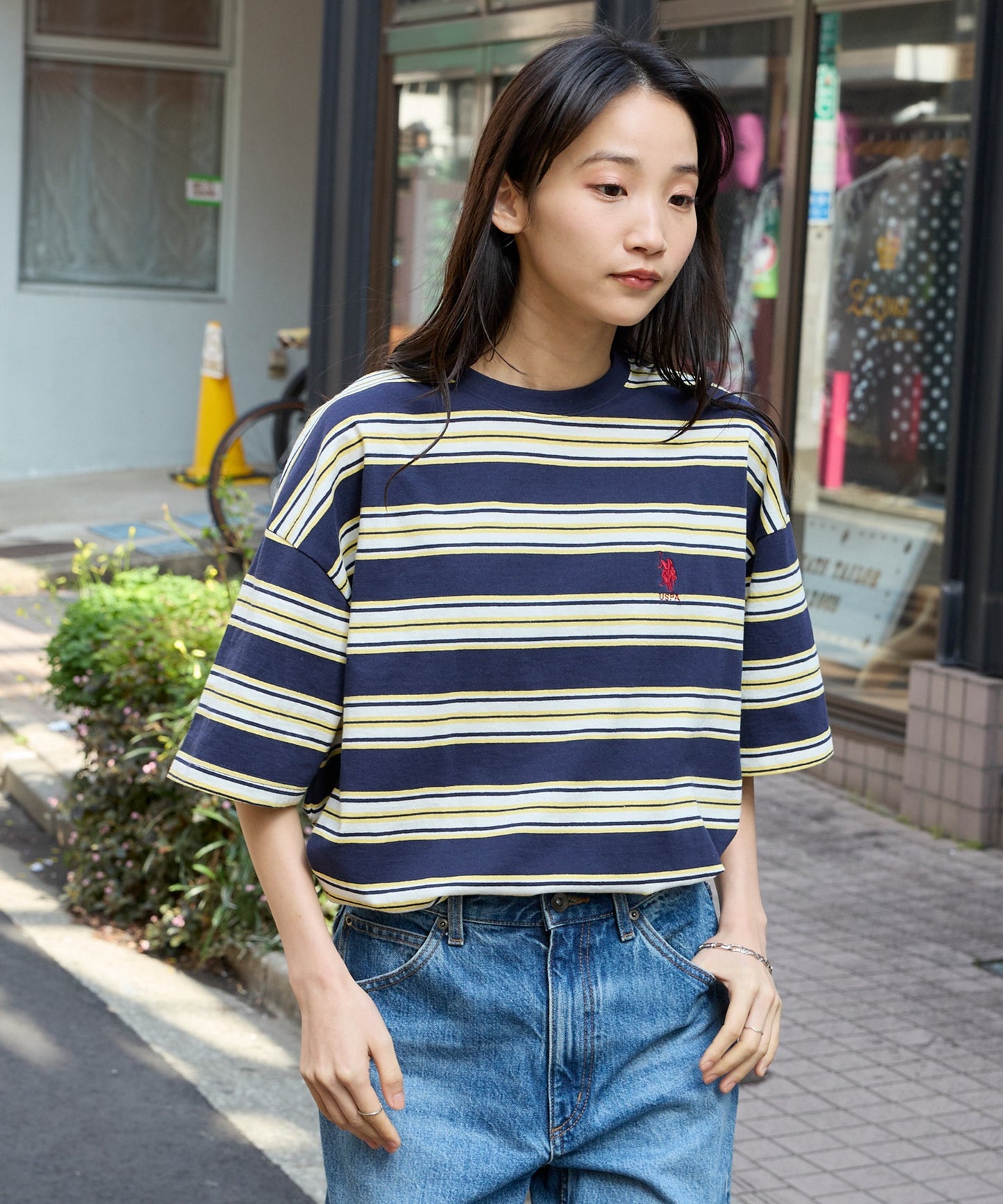 U.S. POLO ASSN. 刺繡LOGO條紋短袖上衣