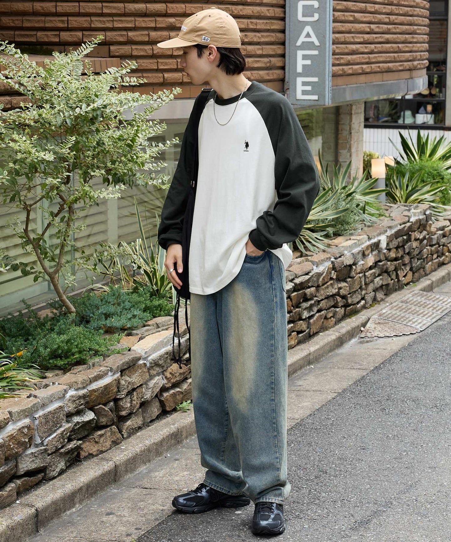 U.S. POLO ASSN. 限定款 刺繡LOGO拼色插肩寬版長袖T恤上衣