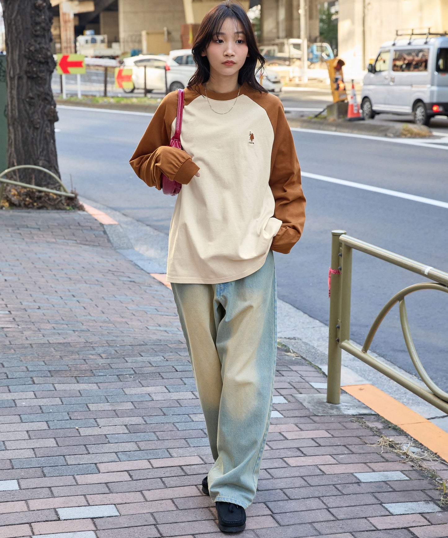 U.S. POLO ASSN. 限定款 刺繡LOGO拼色插肩寬版長袖T恤上衣