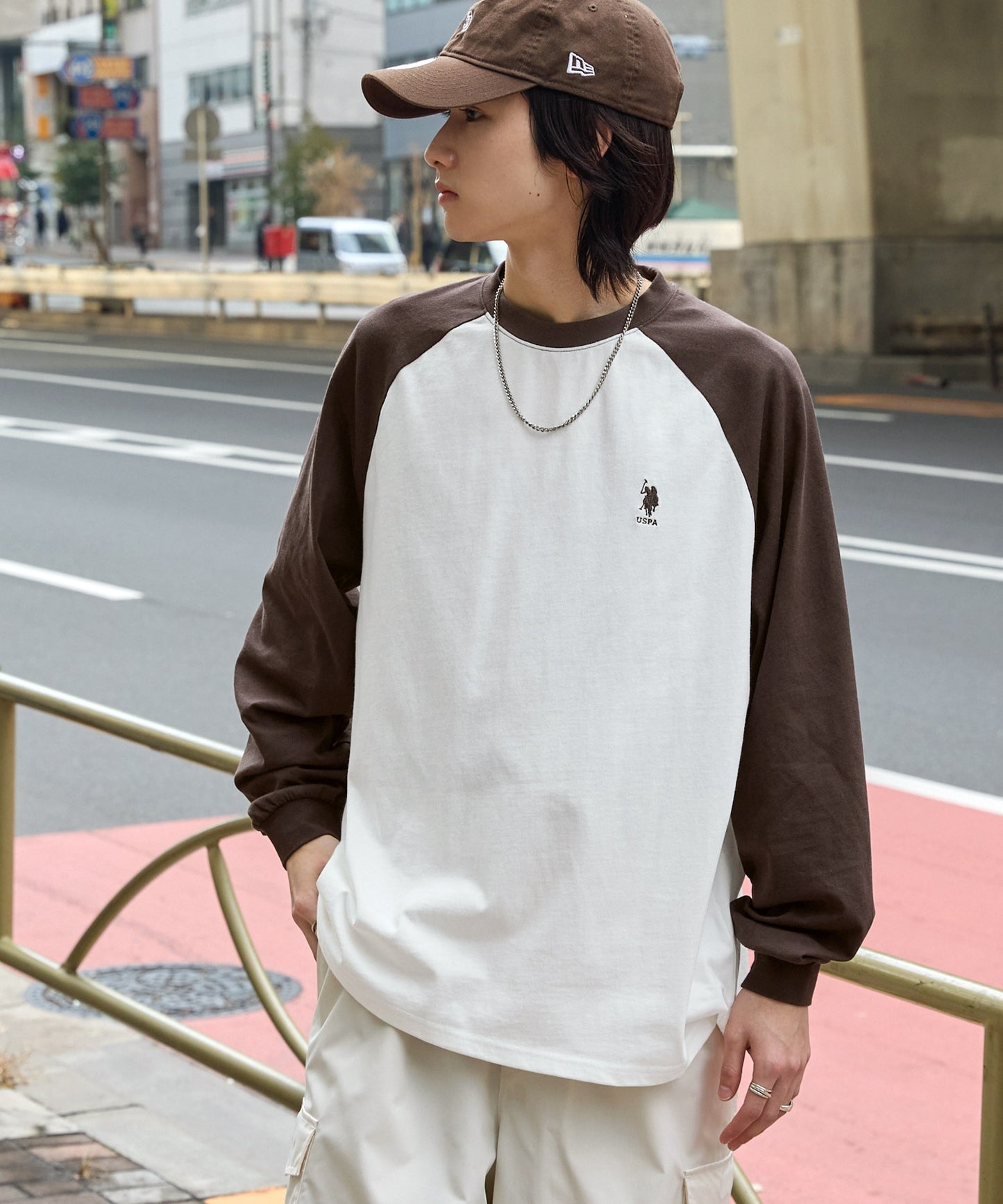 U.S. POLO ASSN. 限定款 刺繡LOGO拼色插肩寬版長袖T恤上衣