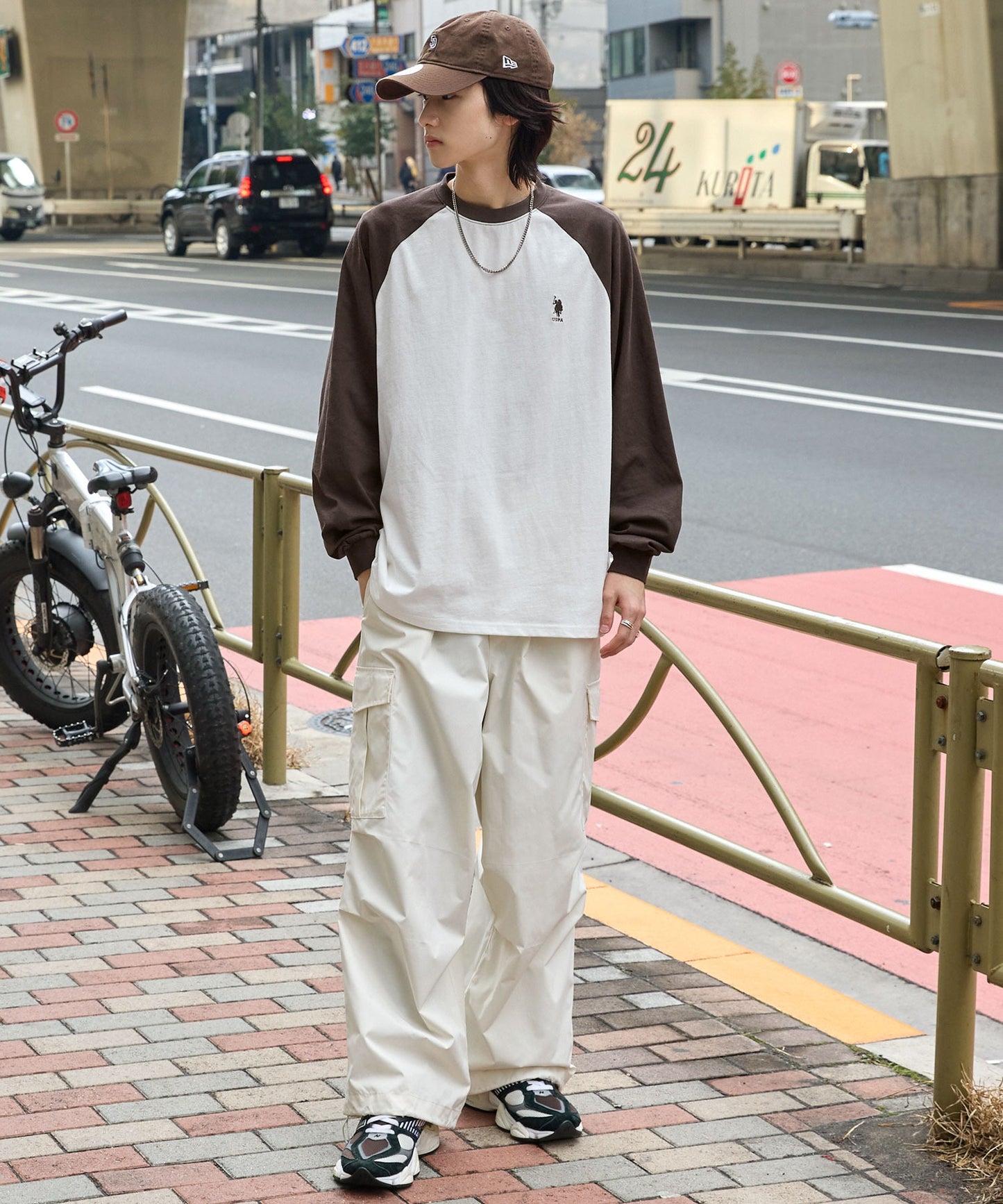 U.S. POLO ASSN. 限定款 刺繡LOGO拼色插肩寬版長袖T恤上衣