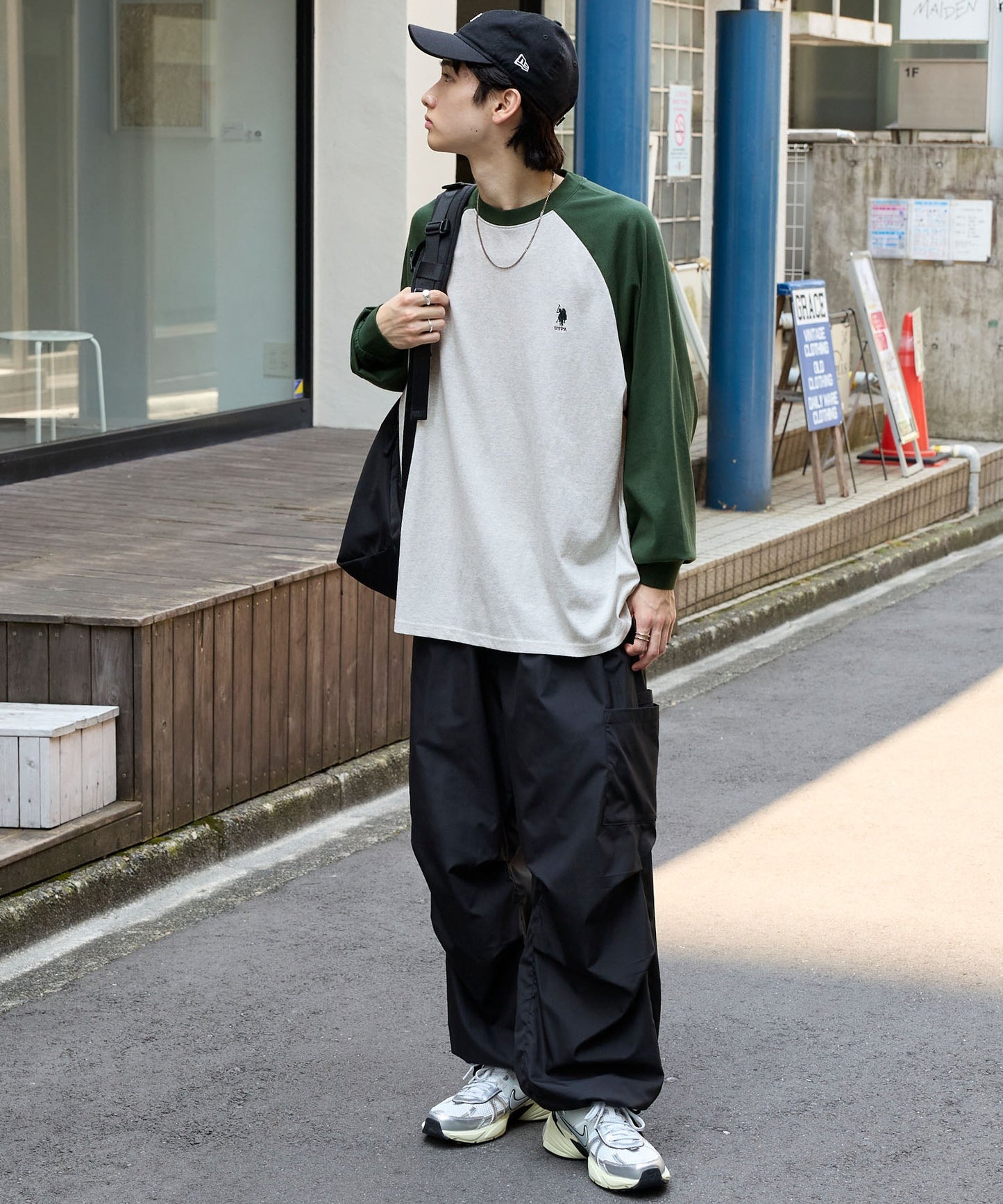 U.S. POLO ASSN. 限定款 刺繡LOGO拼色插肩寬版長袖T恤上衣