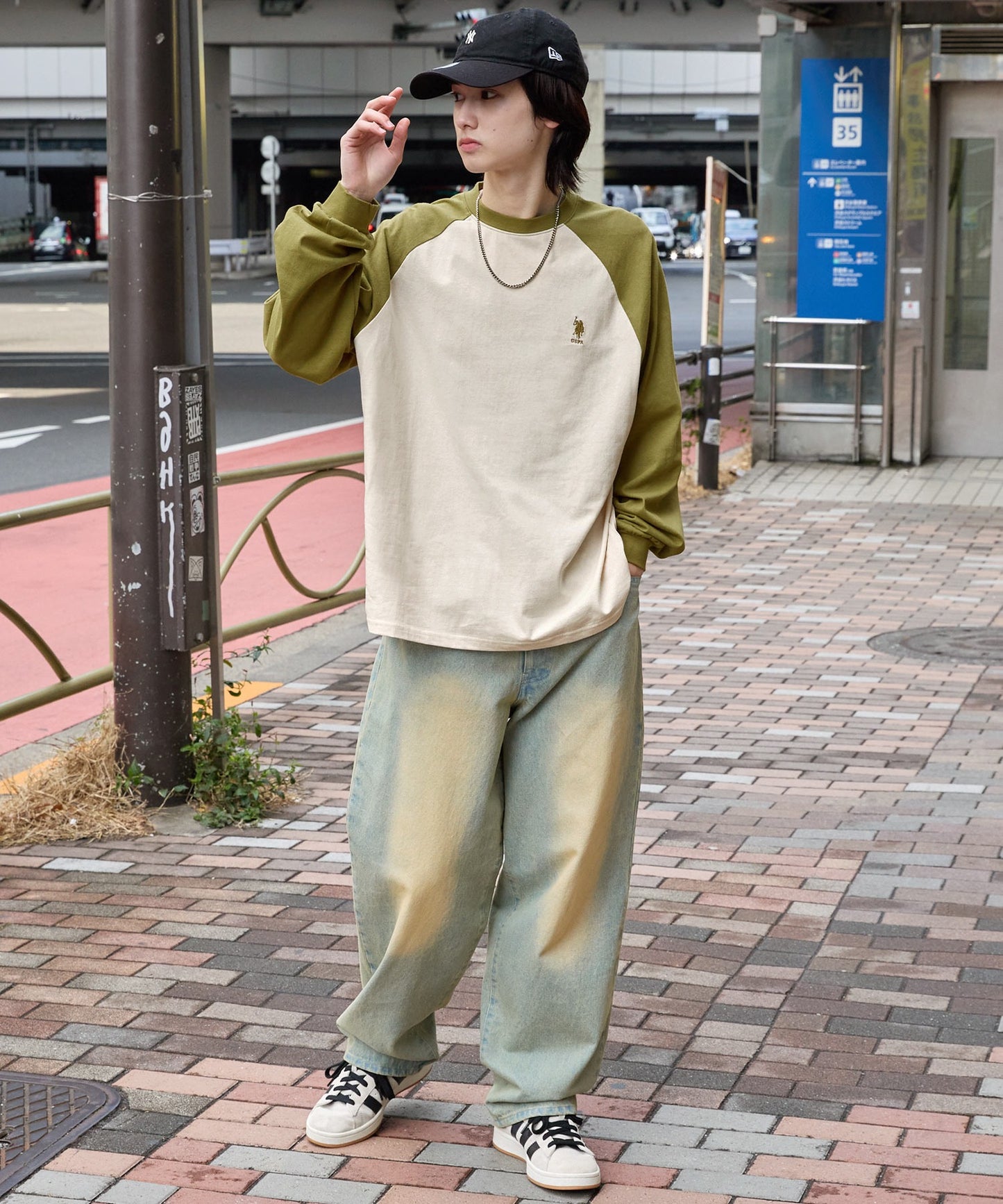 U.S. POLO ASSN. 限定款 刺繡LOGO拼色插肩寬版長袖T恤上衣