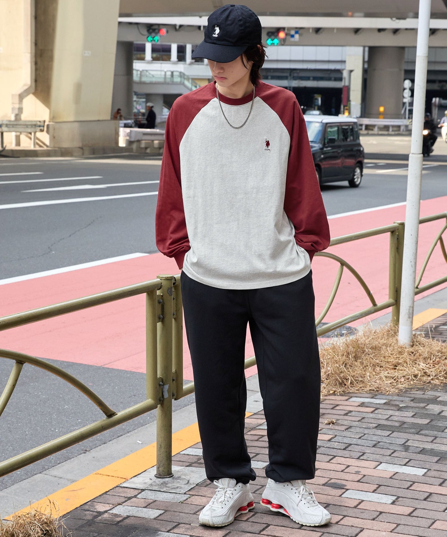 U.S. POLO ASSN. 限定款 刺繡LOGO拼色插肩寬版長袖T恤上衣