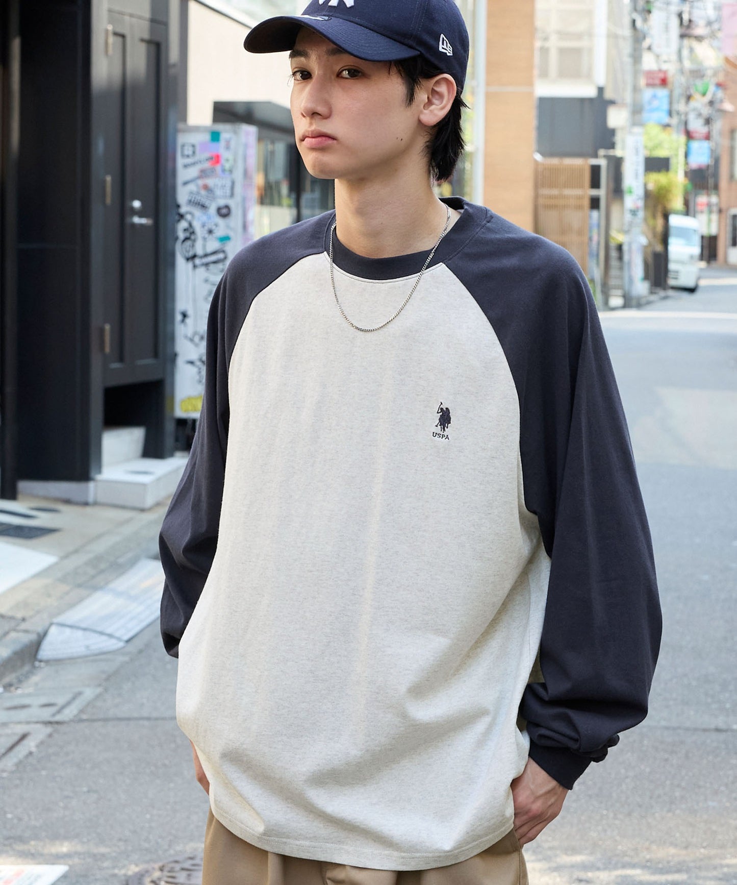 U.S. POLO ASSN. 限定款 刺繡LOGO拼色插肩寬版長袖T恤上衣