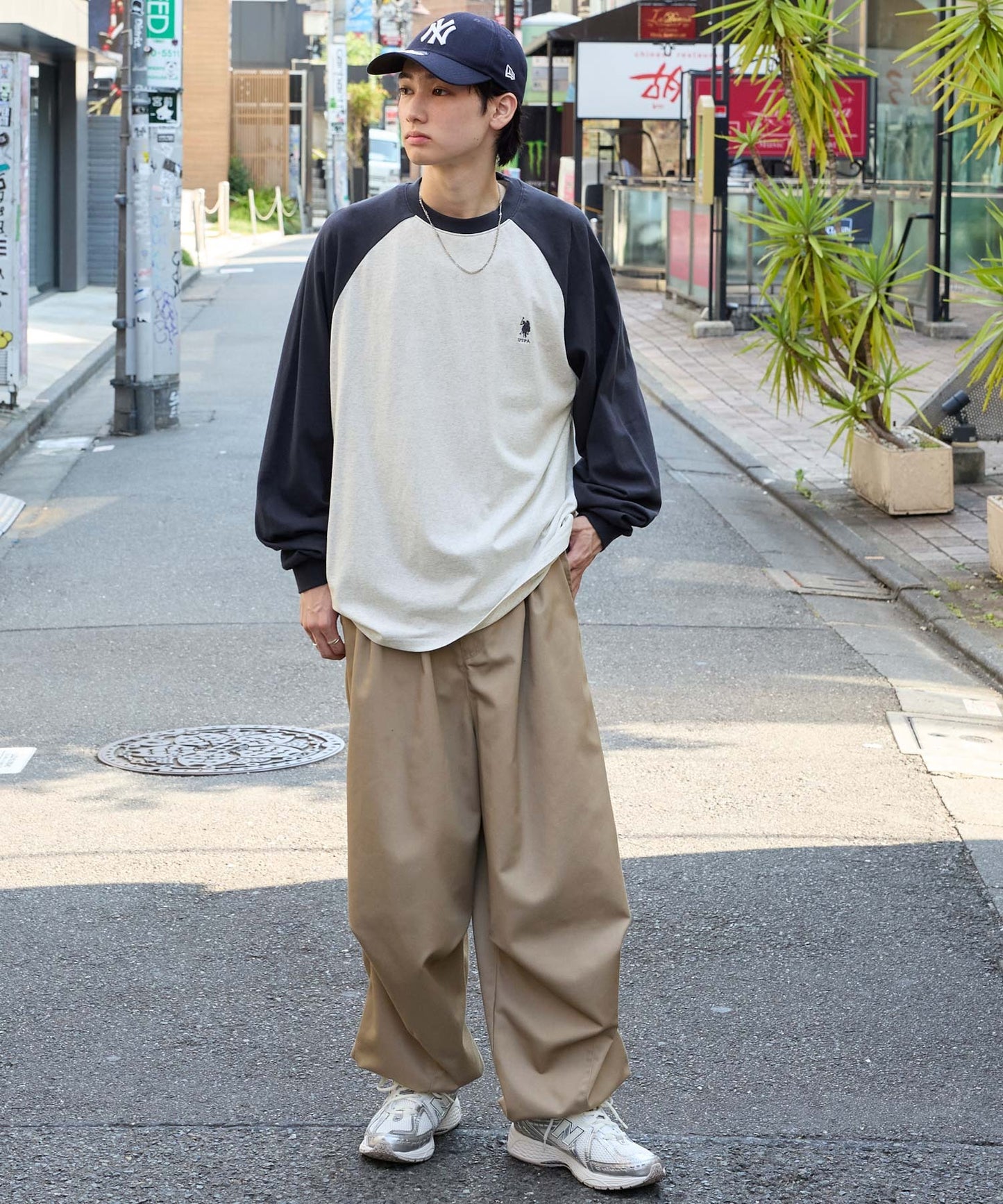 U.S. POLO ASSN. 限定款 刺繡LOGO拼色插肩寬版長袖T恤上衣