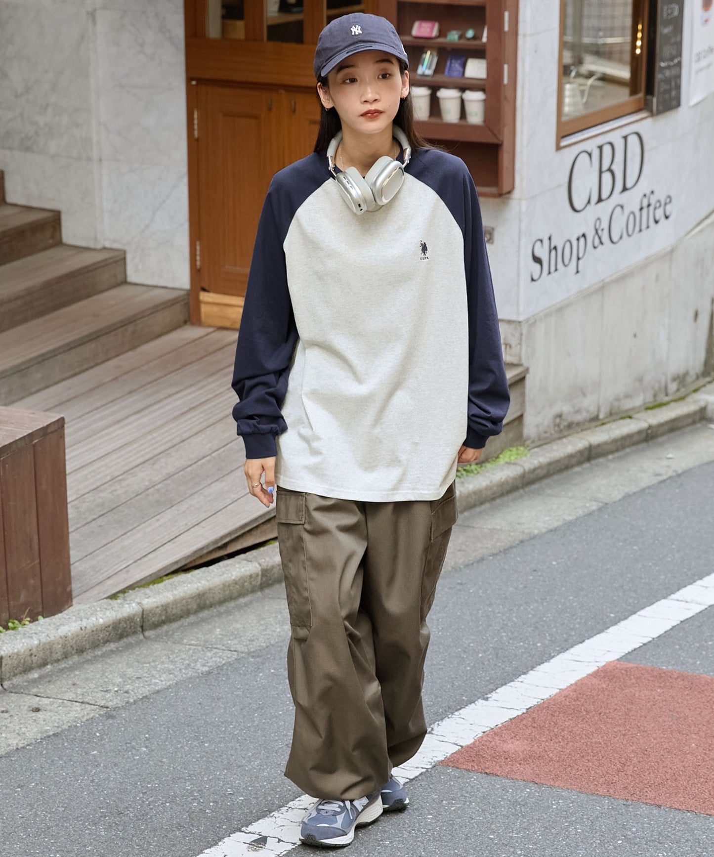 U.S. POLO ASSN. 限定款 刺繡LOGO拼色插肩寬版長袖T恤上衣