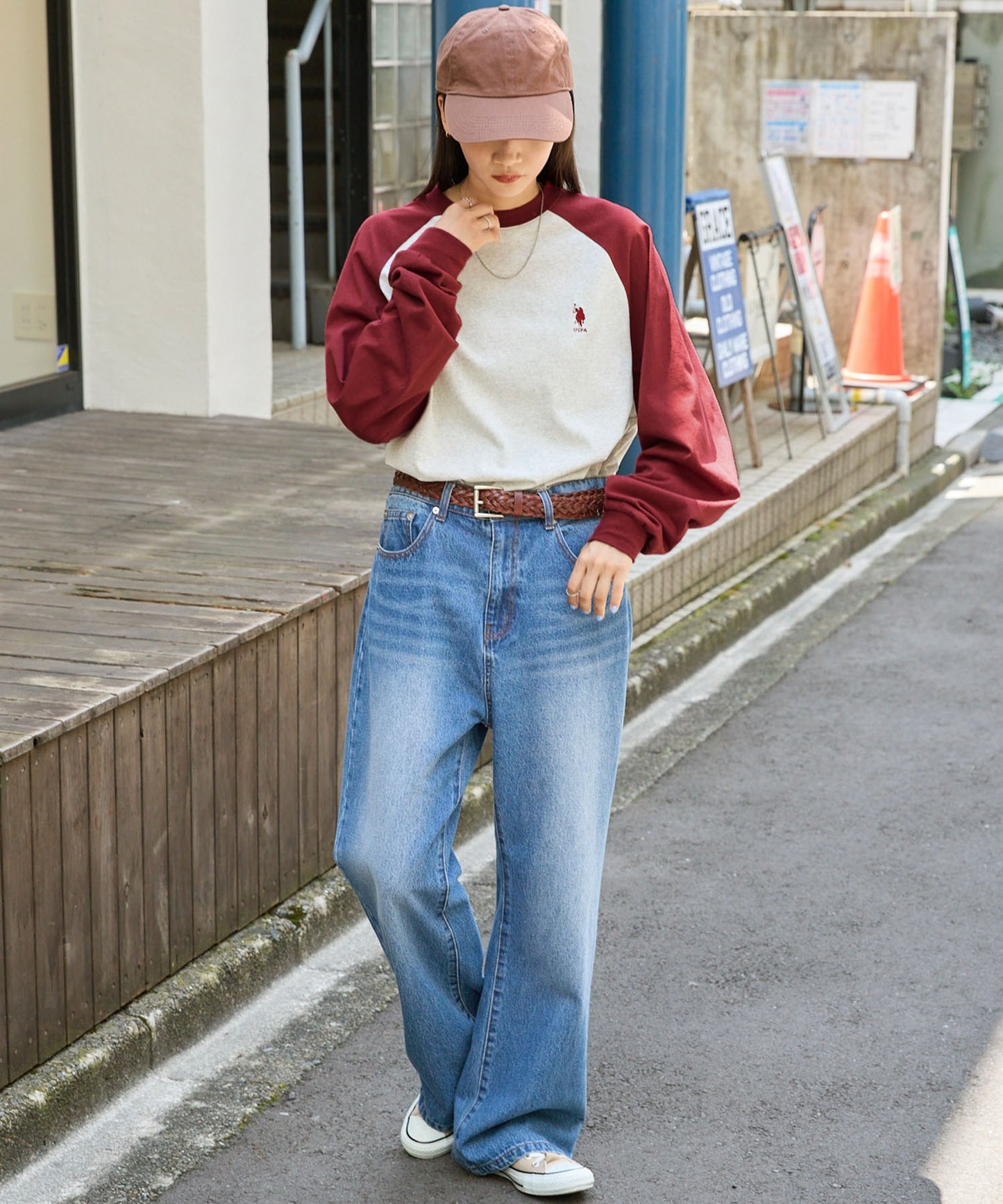 U.S. POLO ASSN. 限定款 刺繡LOGO拼色插肩寬版長袖T恤上衣