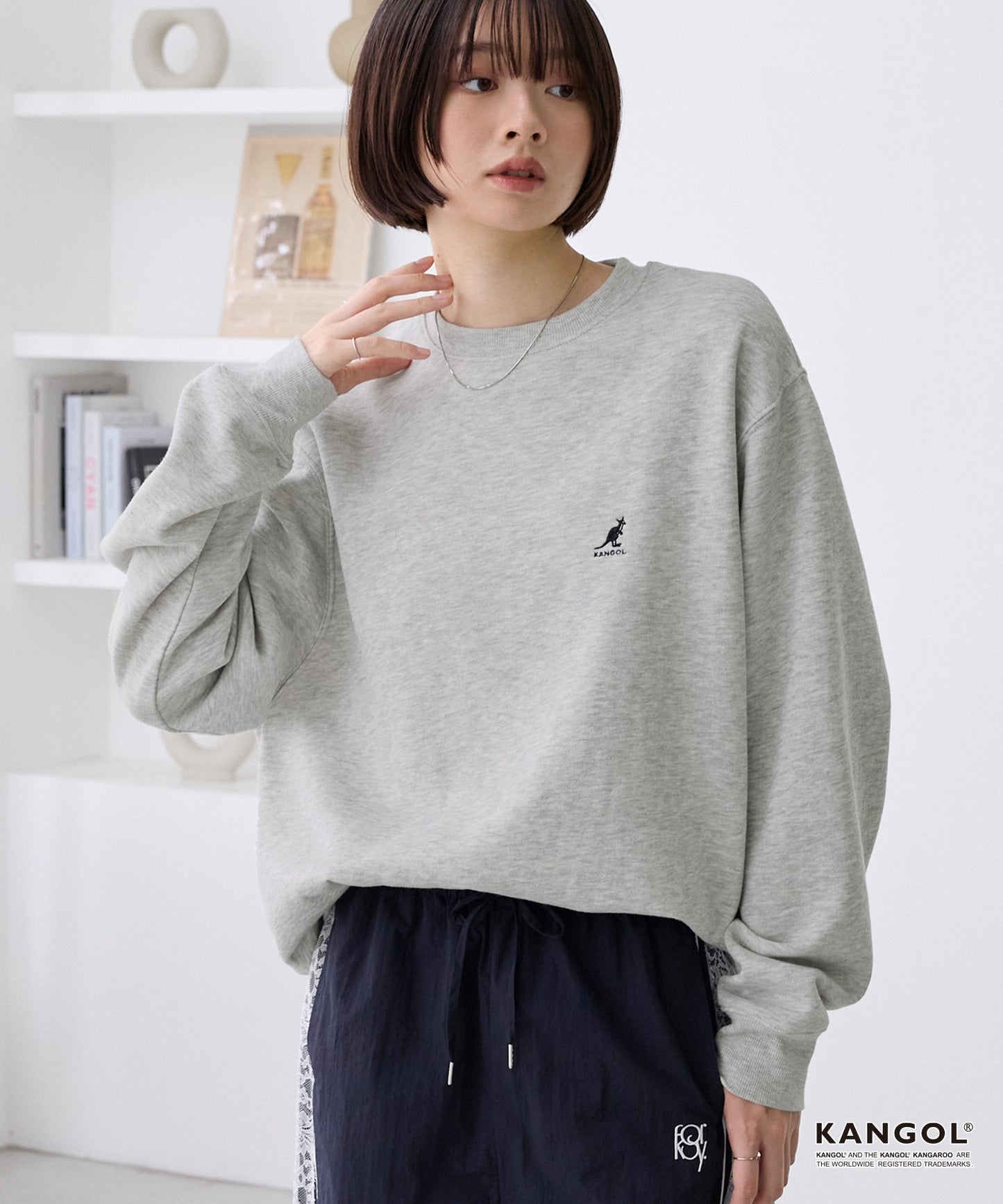 KANGOL 刺繡 Logo 寬版大學T