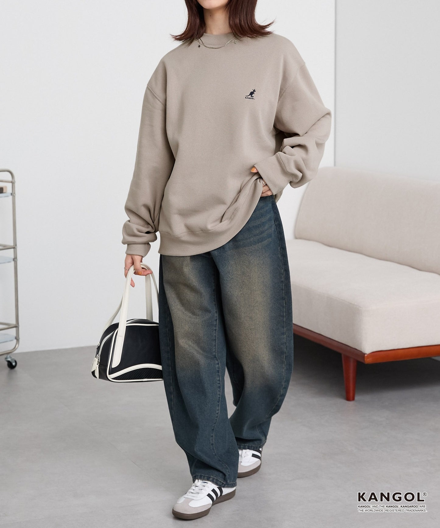 KANGOL 刺繡 Logo 寬版大學T