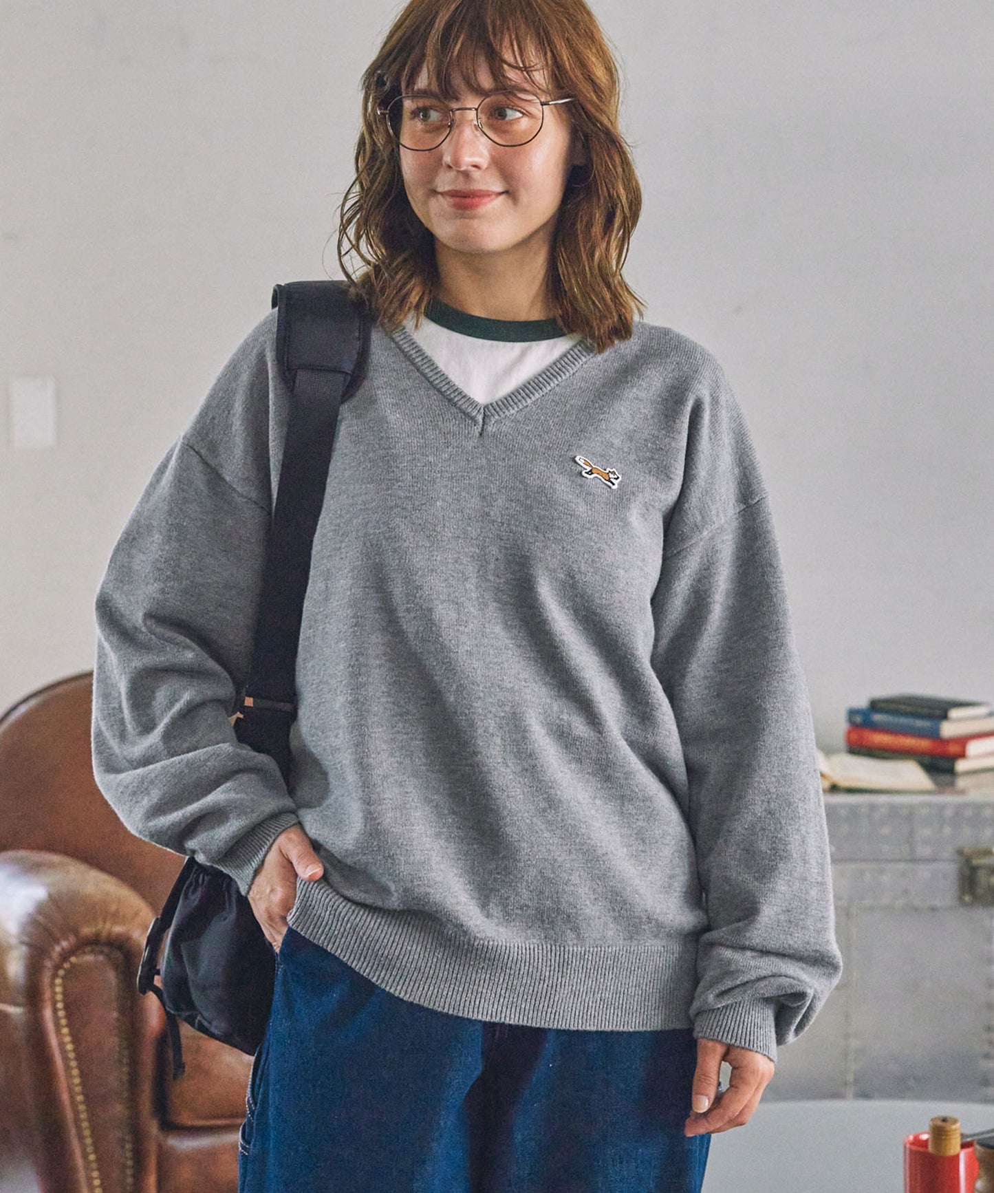 PENNEYS THE FOX Logo 狐狸刺繡V領針織上衣