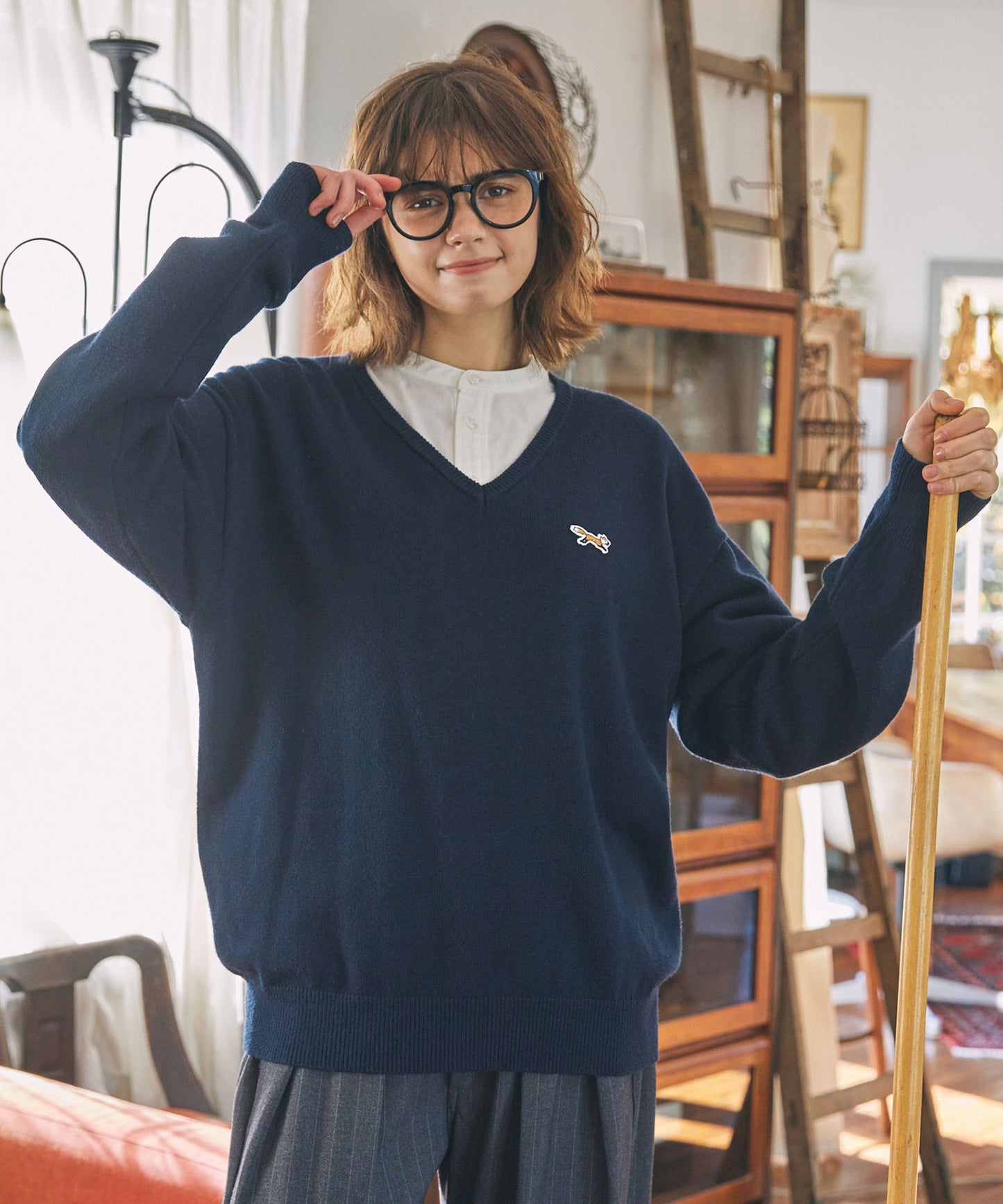 PENNEYS THE FOX Logo 狐狸刺繡V領針織上衣