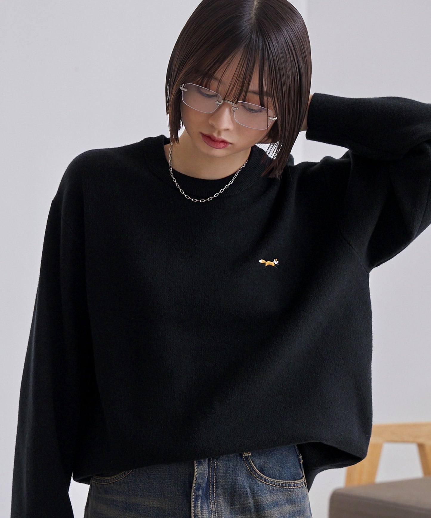 PENNEYS THE FOX Logo 狐狸刺繡寬版針織上衣