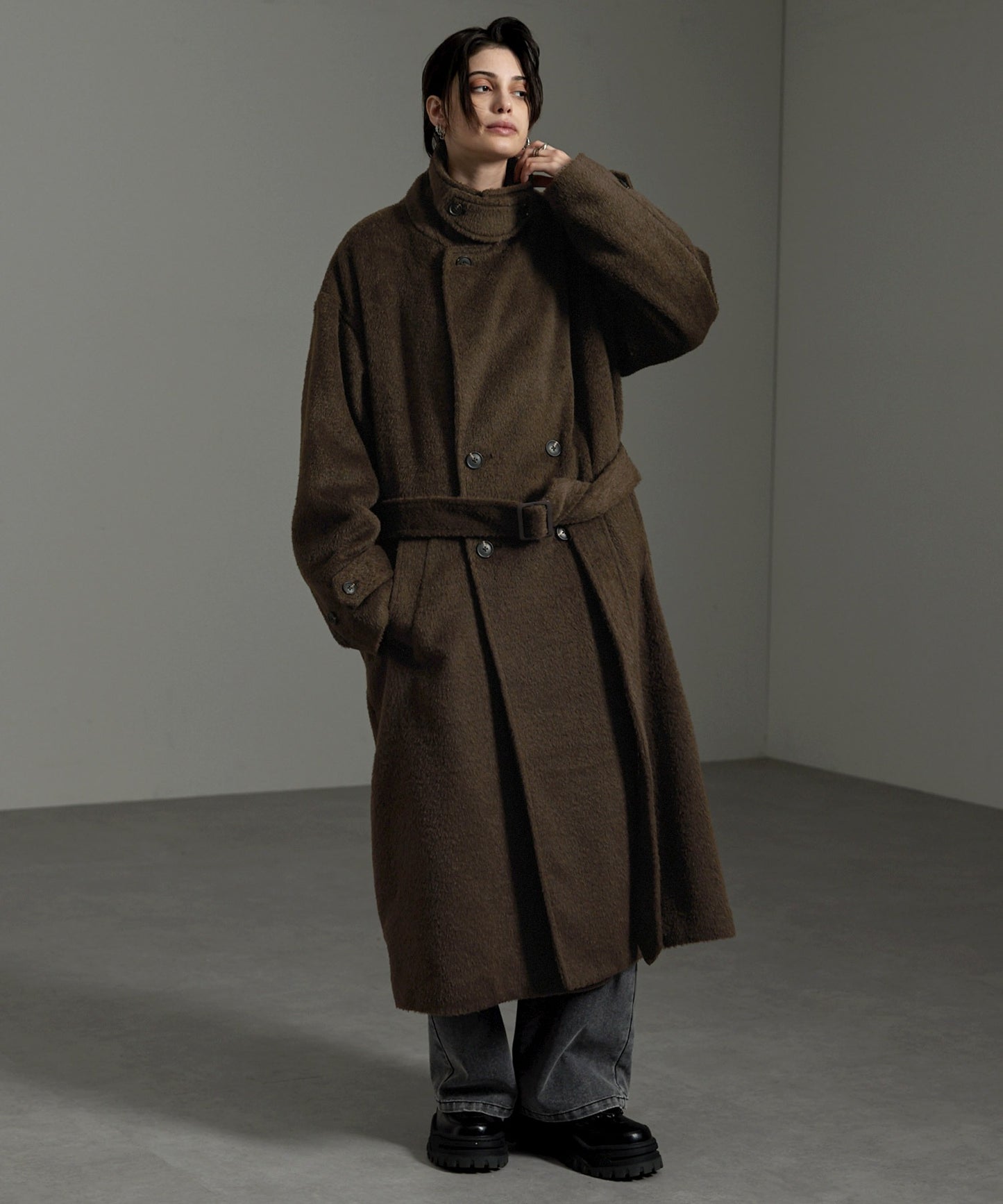 CIYOT-シヨウト- 長版雙排釦寬鬆毛呢大衣外套