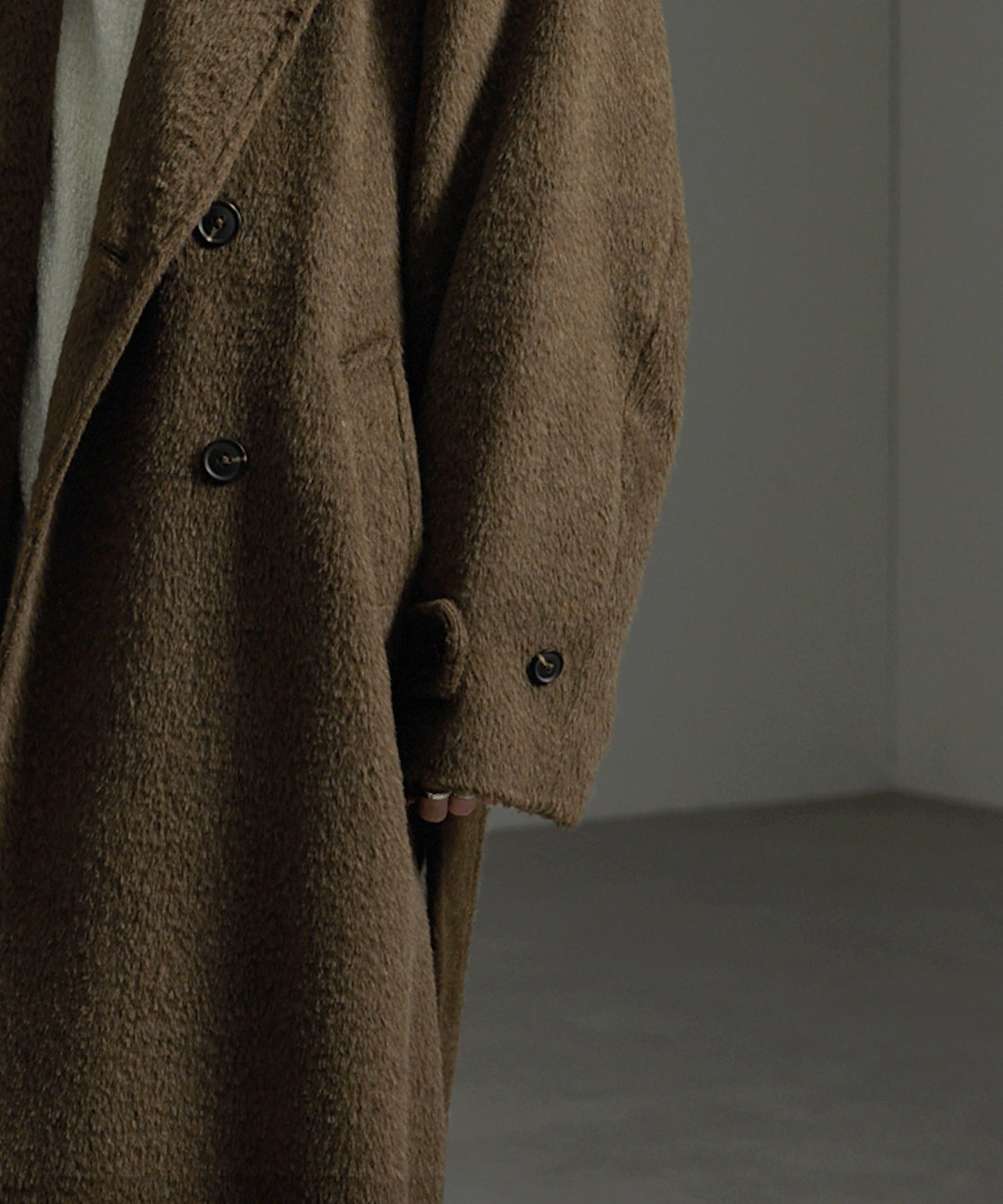 CIYOT-シヨウト- 長版雙排釦寬鬆毛呢大衣外套