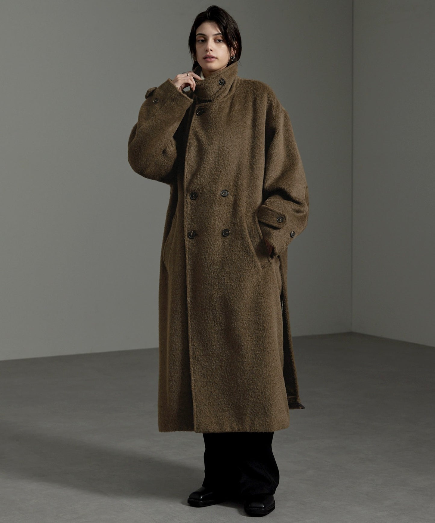 CIYOT-シヨウト- 長版雙排釦寬鬆毛呢大衣外套
