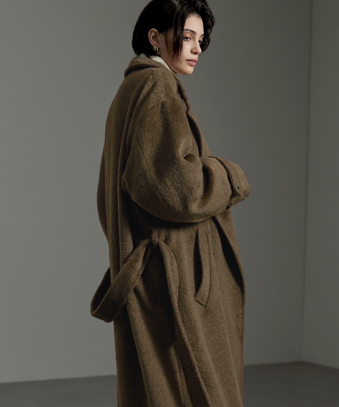 CIYOT-シヨウト- 長版雙排釦寬鬆毛呢大衣外套