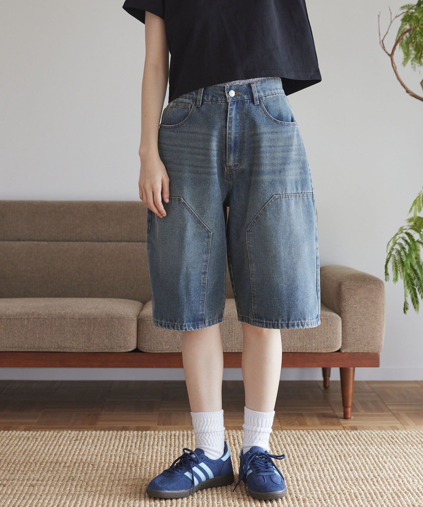 Unblend 雙層膝部牛仔短褲