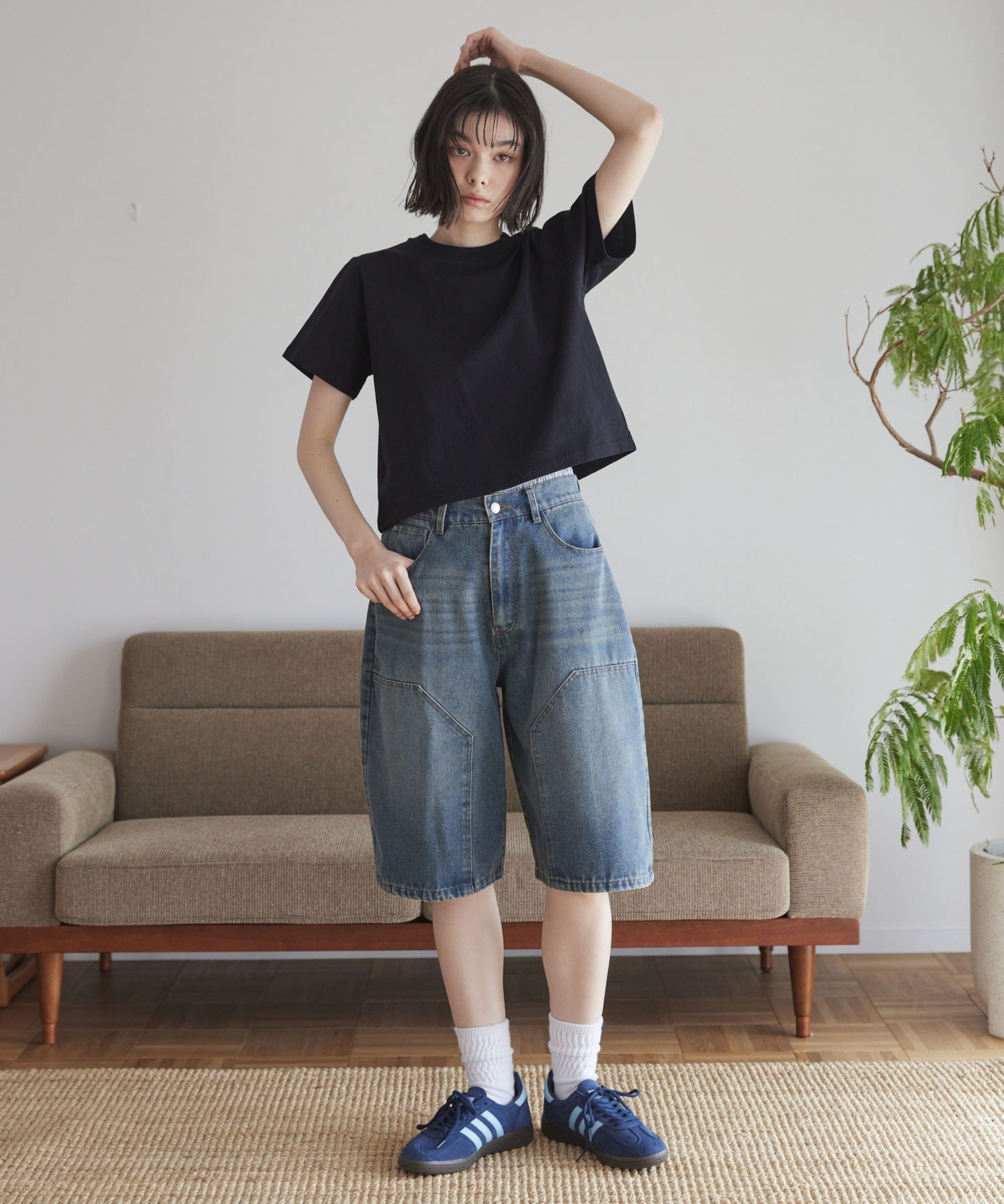 Unblend 雙層膝部牛仔短褲