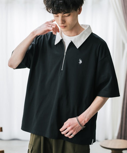 U.S. POLO ASSN. 特別合作款 刺繡LOGO半拉鍊短袖Polo衫