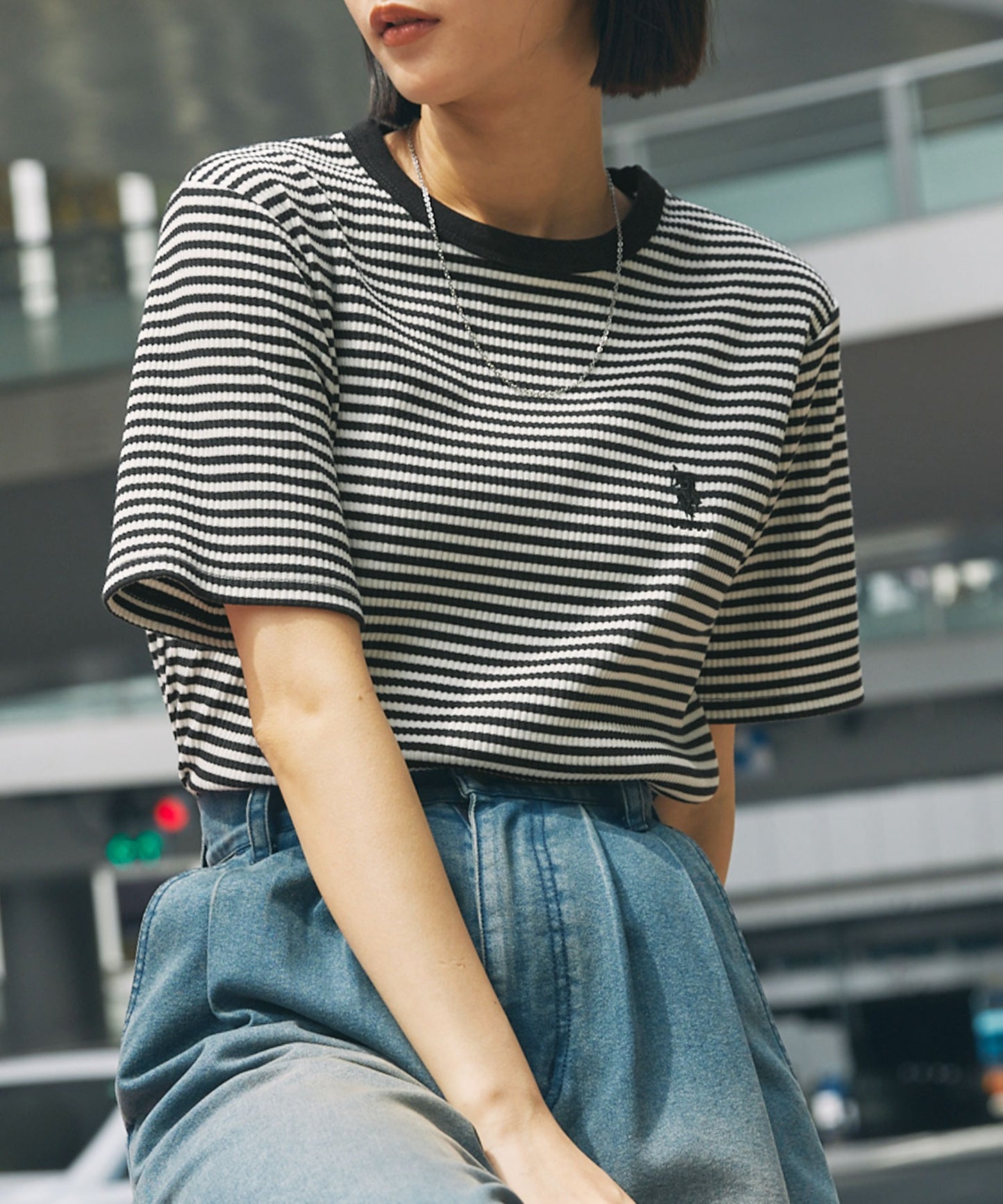 U.S. POLO ASSN. one-point embroidery T-shirt 羅紋短袖上衣
