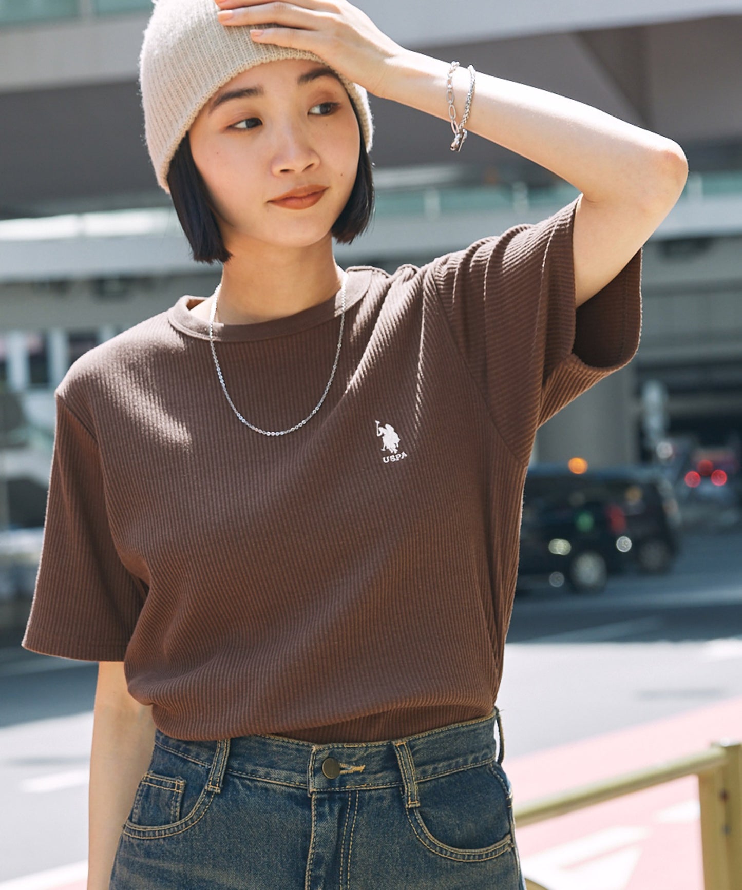 U.S. POLO ASSN. one-point embroidery T-shirt 羅紋短袖上衣