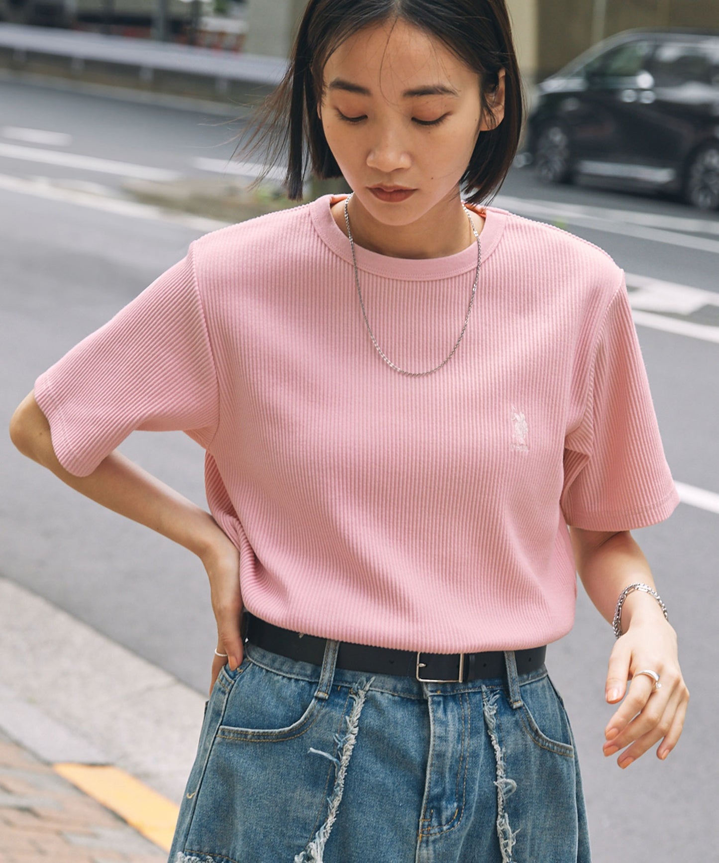 U.S. POLO ASSN. one-point embroidery T-shirt 羅紋短袖上衣