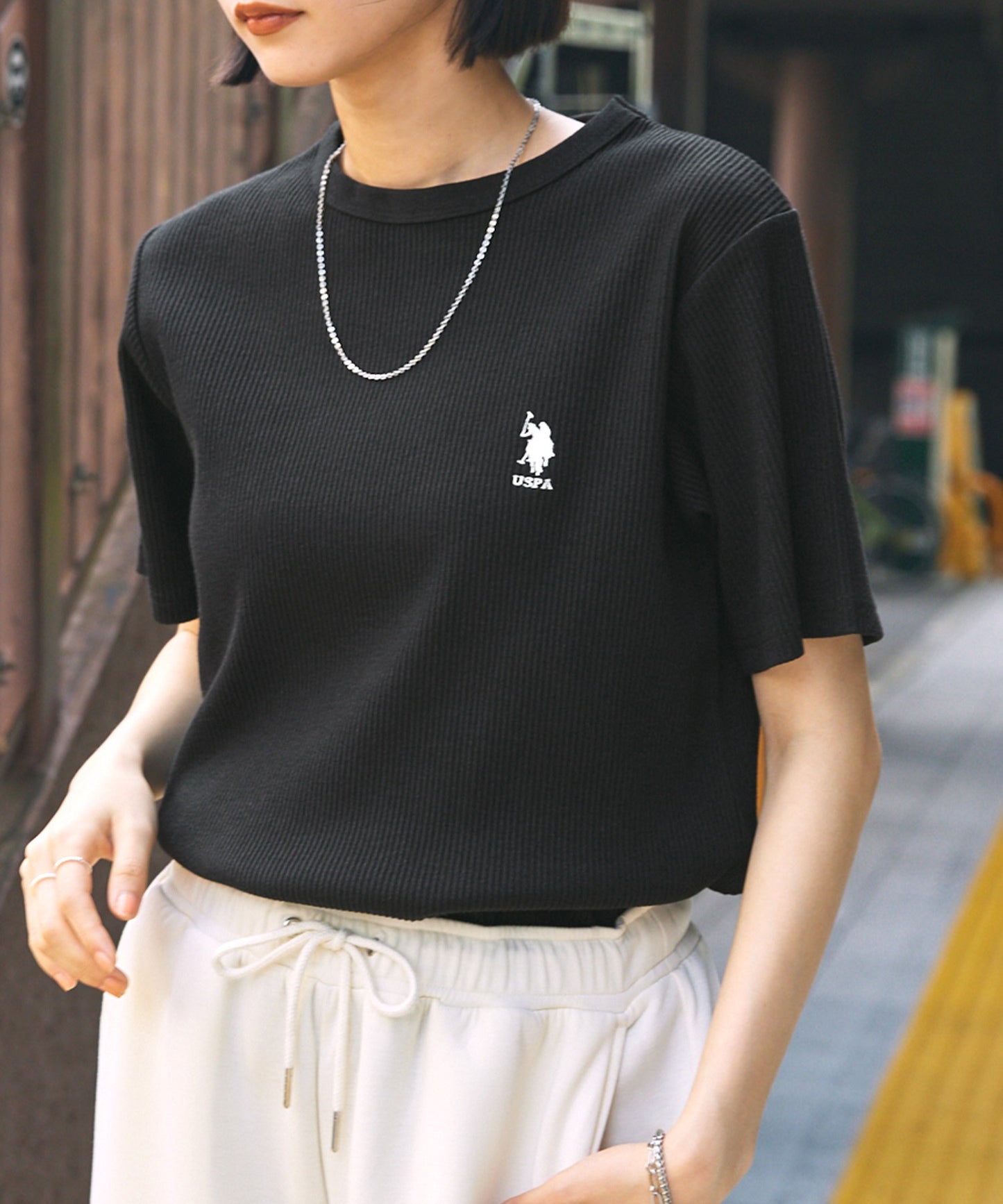 U.S. POLO ASSN. one-point embroidery T-shirt 羅紋短袖上衣