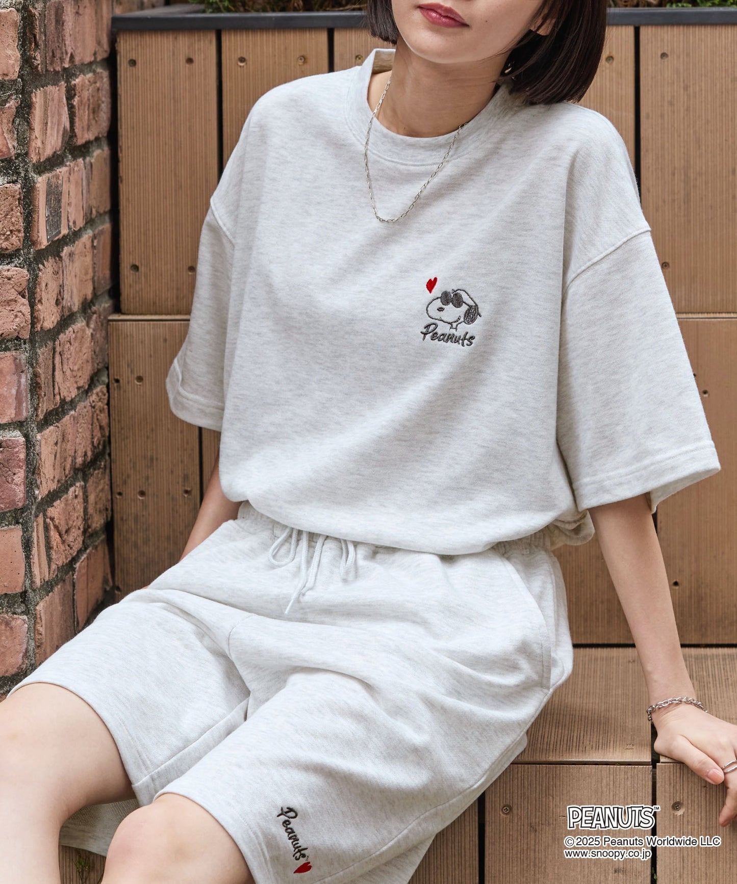 MONO-MART x Peanuts Snoopy set with one-point heart embroidery 史努比短袖套裝