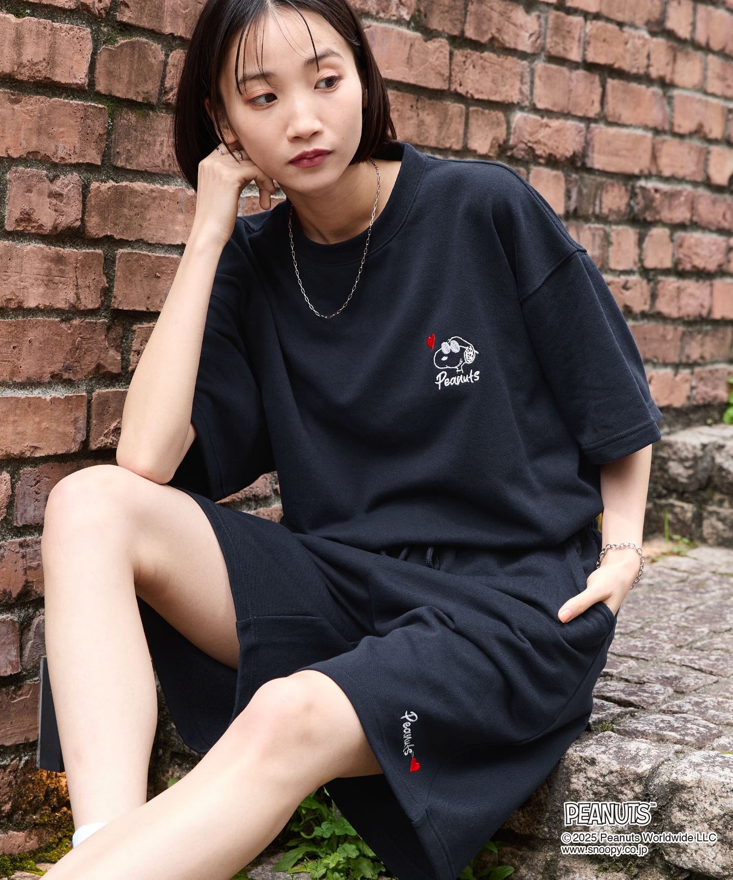 MONO-MART x Peanuts Snoopy set with one-point heart embroidery 史努比短袖套裝