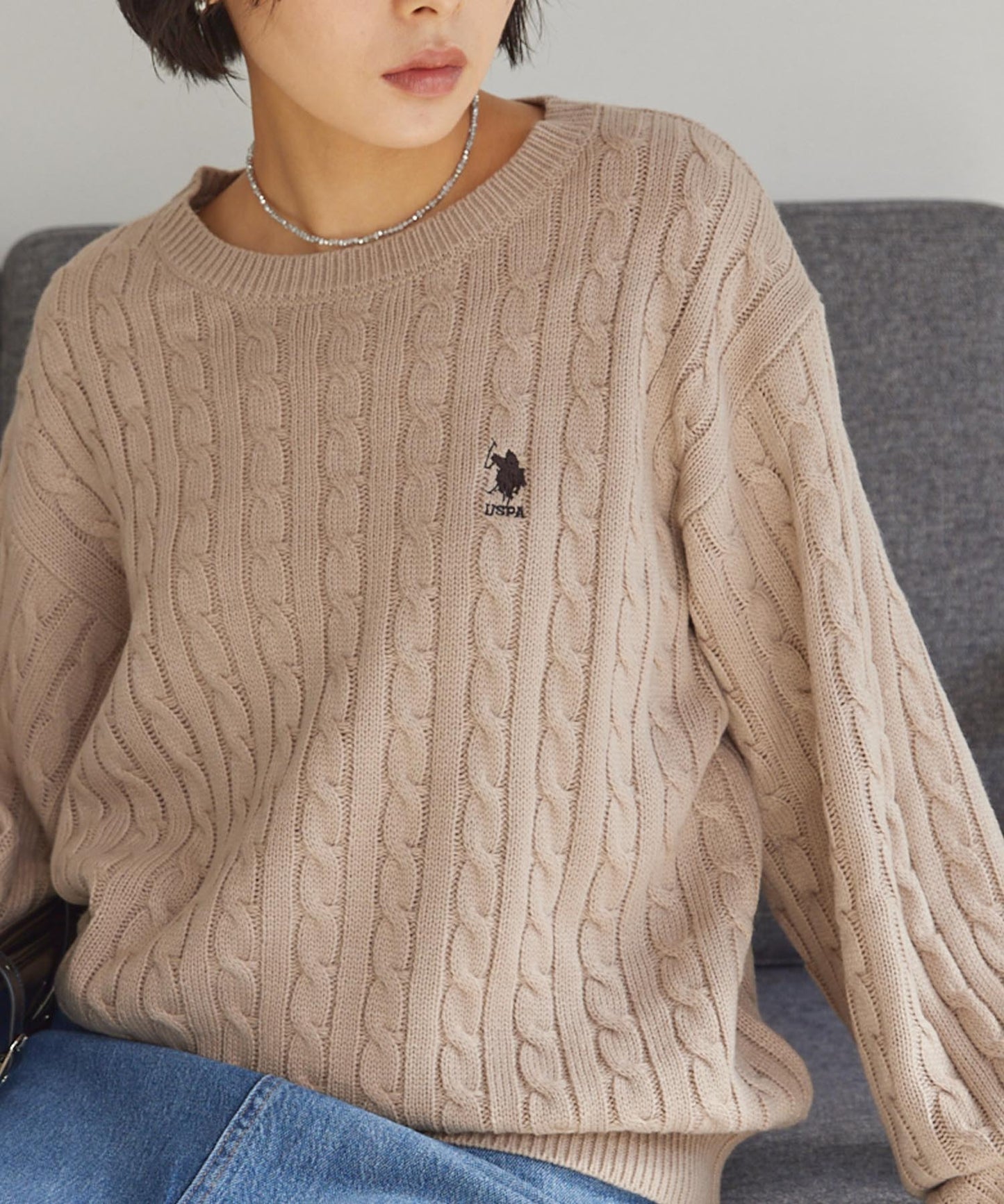 U.S. POLO ASSN. 刺繡LOGO 麻花針織衫